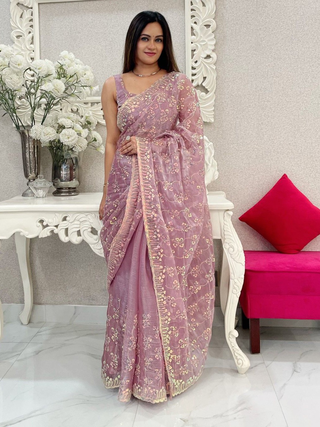 

LeeliPeeri Designer Embellished Sequinned Heavy Work Saree, Purple