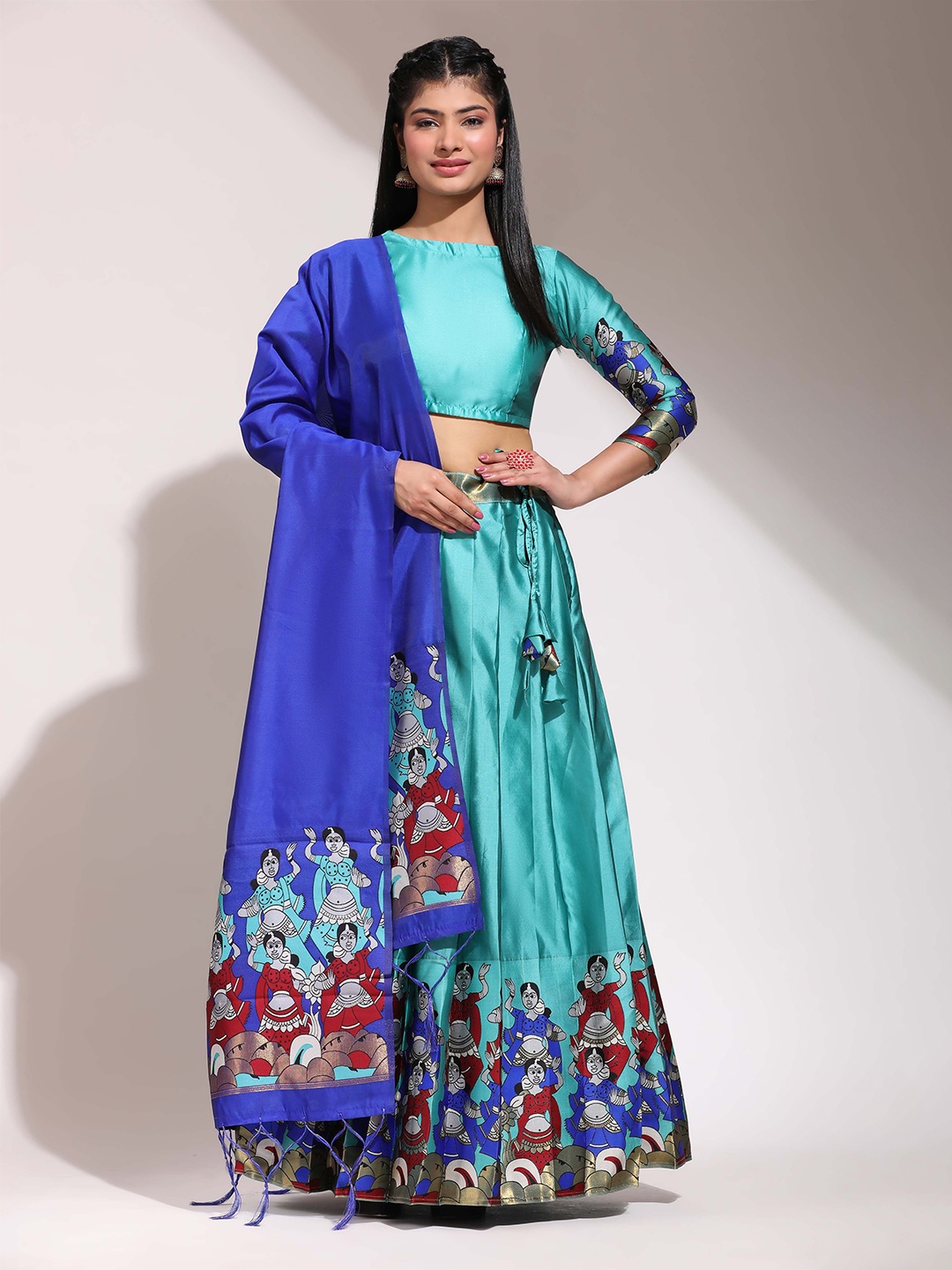 

Fabcartz Printed Semi-Stitched Lehenga & Blouse With Dupatta, Sea green