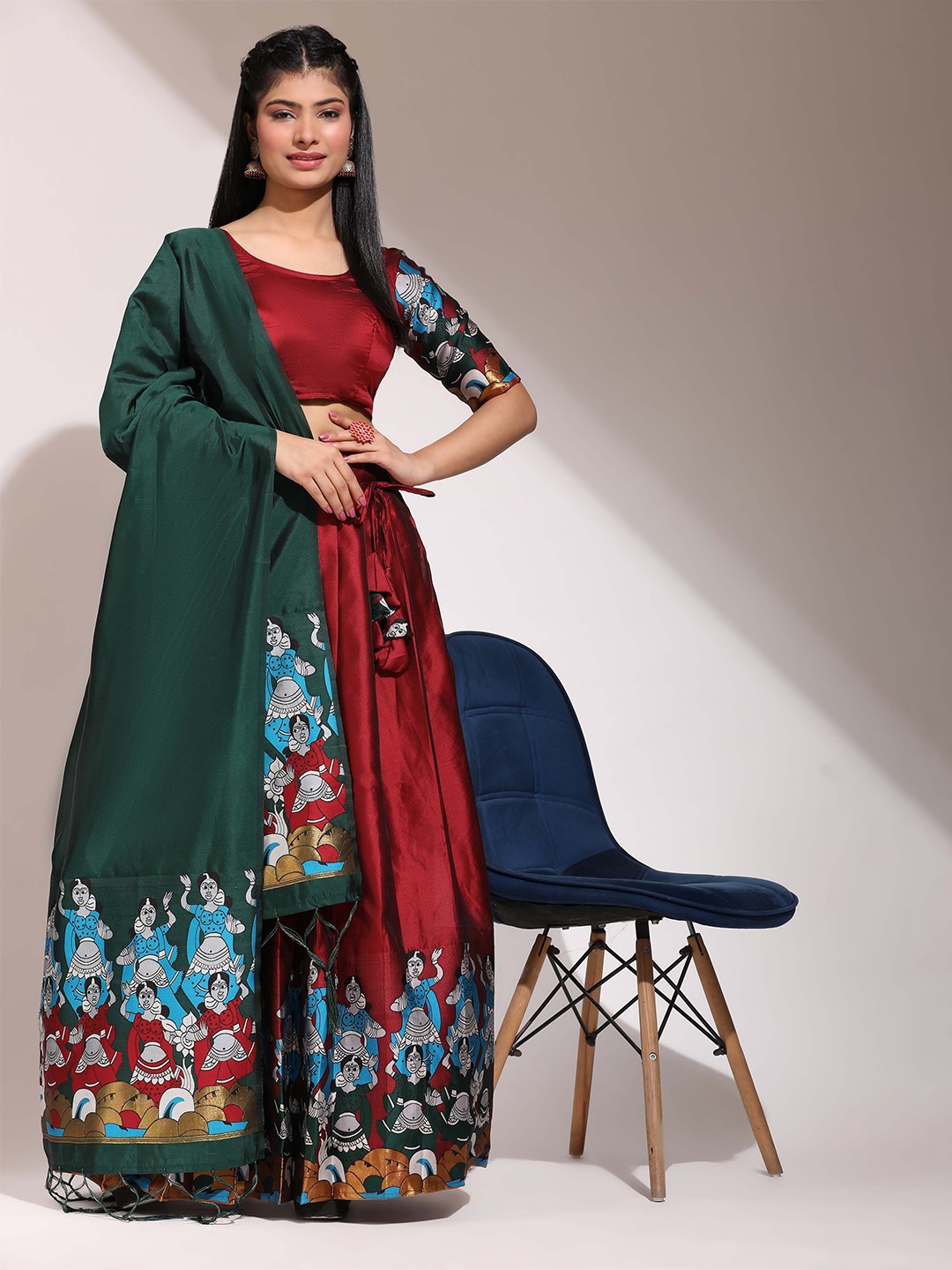 

Fabcartz Printed Semi-Stitched Lehenga & Blouse With Dupatta, Maroon