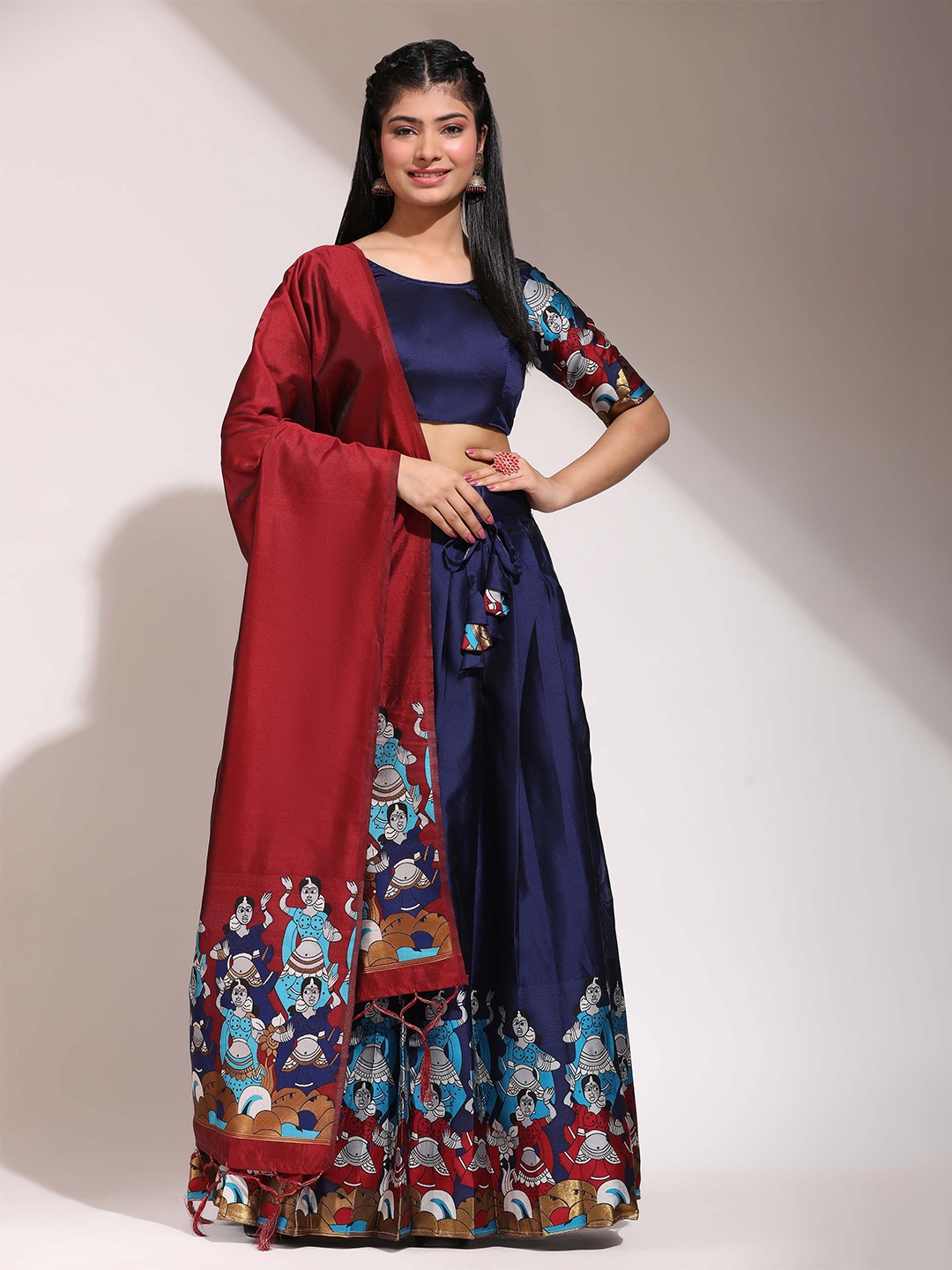 

Fabcartz Woven Design Semi-Stitched Lehenga & Blouse With Dupatta, Navy blue