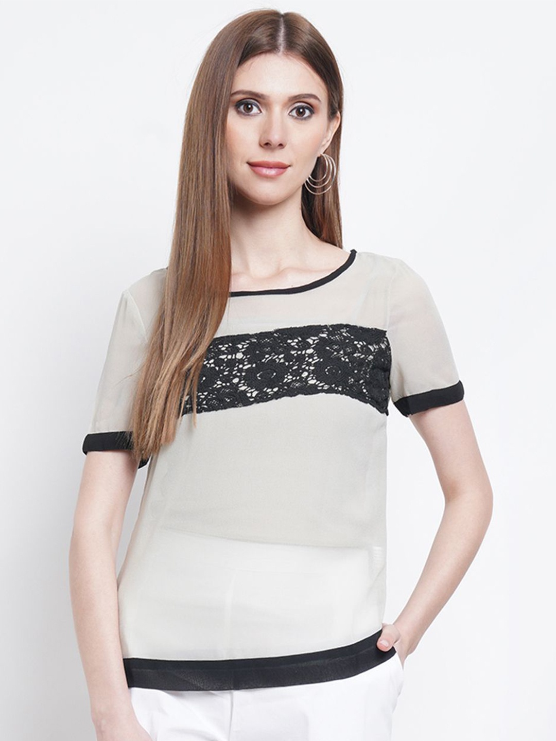 

Purple State Women Round Neck Solid Top, Off white