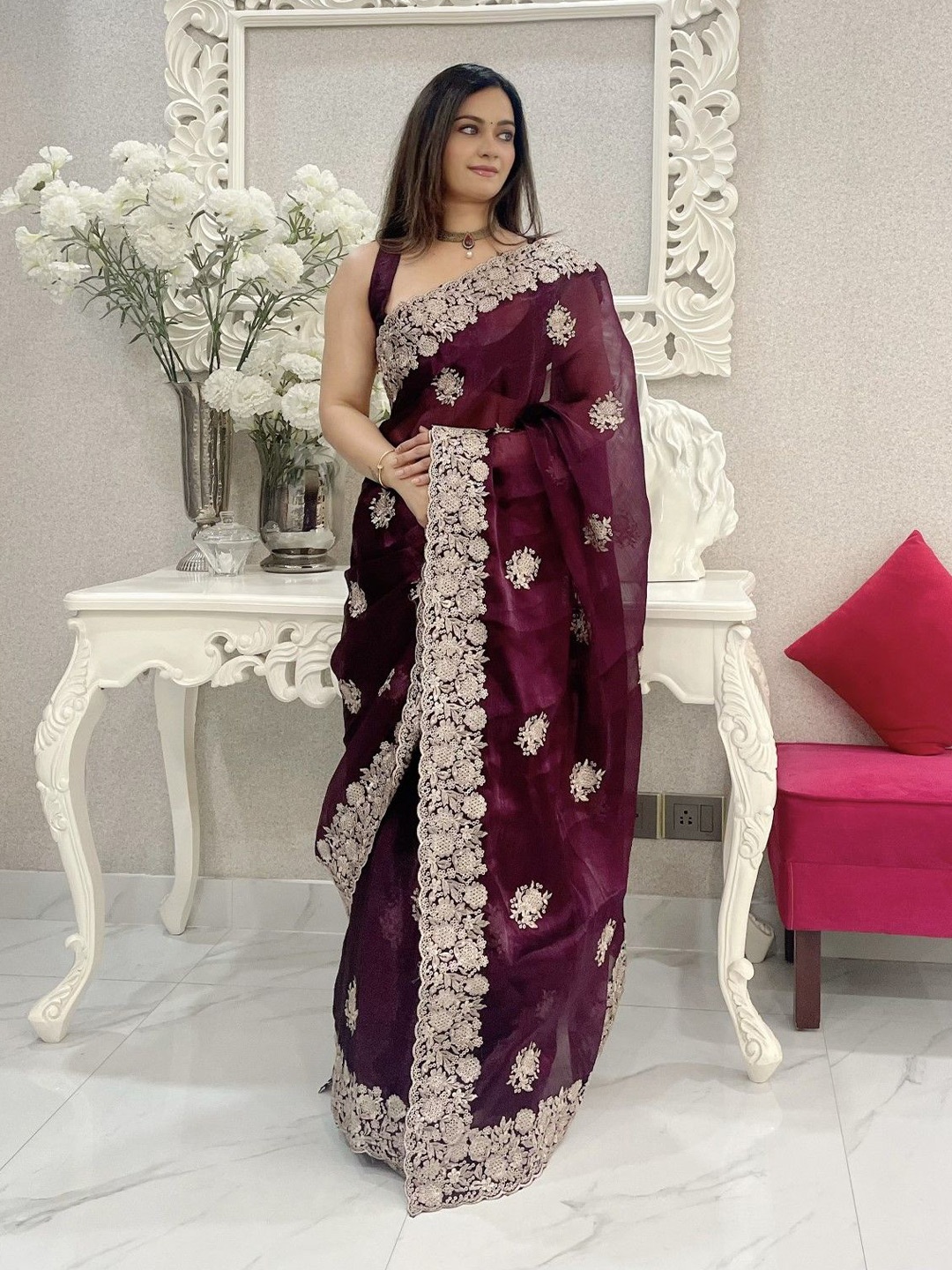 

LeeliPeeri Designer Ethnic Motifs Embroidered Saree, Maroon