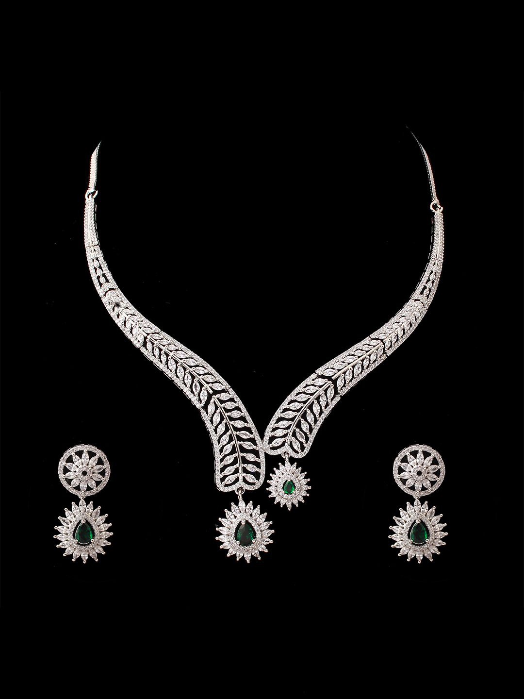 

Mirana Rhodium-Plated Cubic Zirconia Studded Necklace Set, Green