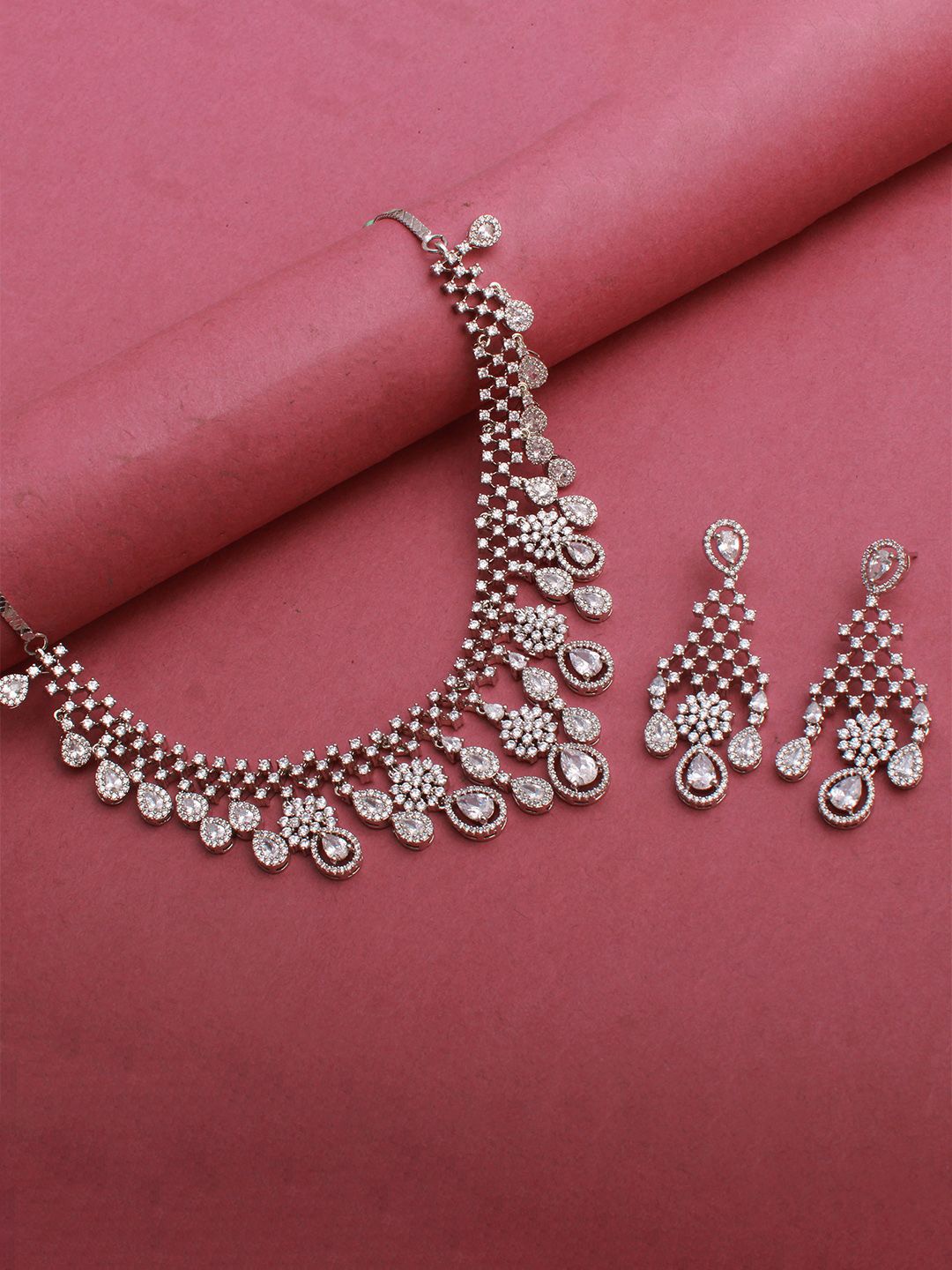 

Mirana Rhodium-Plated Cubic Zirconia Studded Necklace Set, White