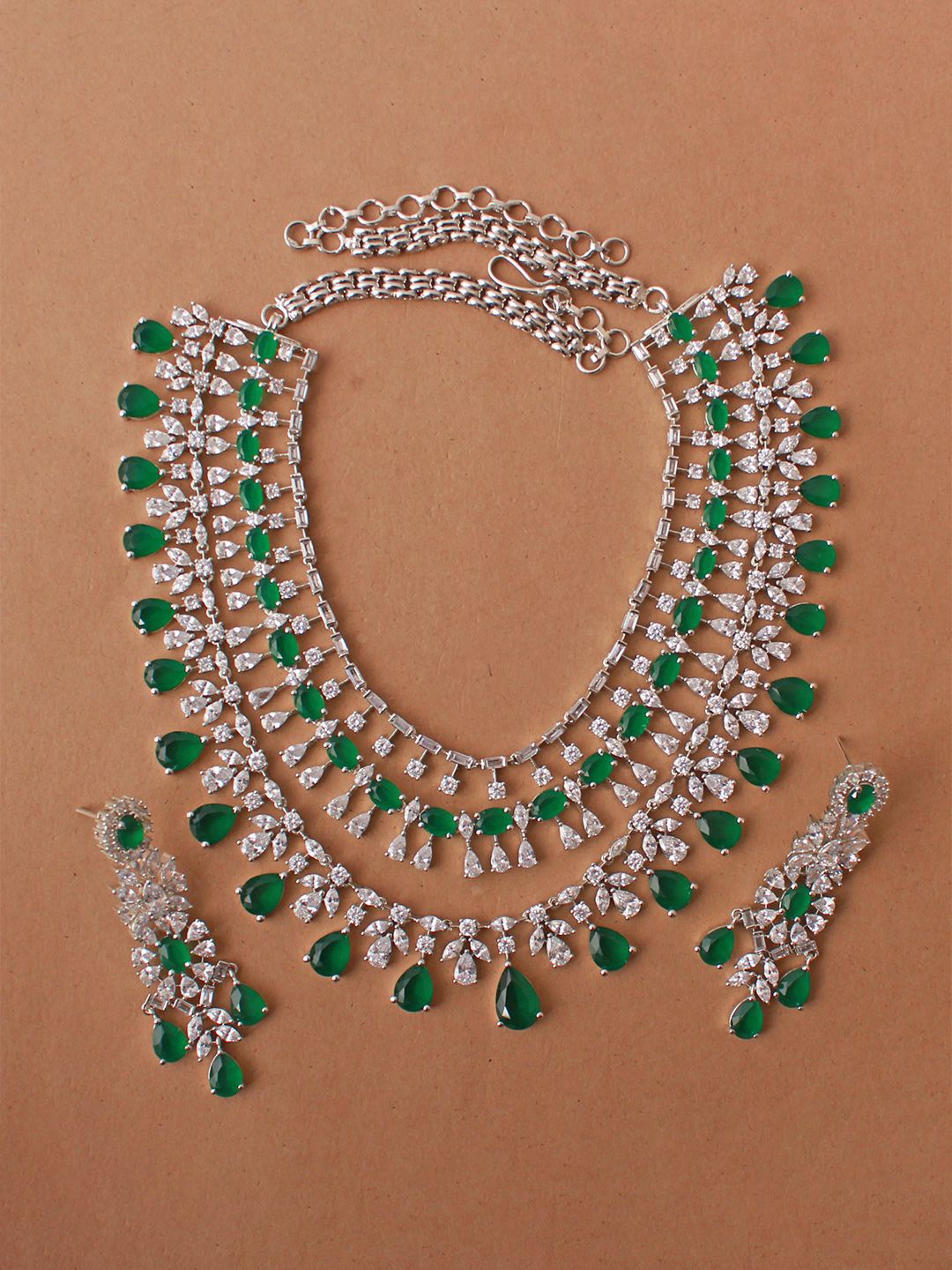 

Mirana Rhodium-Plated Cubic Zirconia Studded Necklace Set, Green