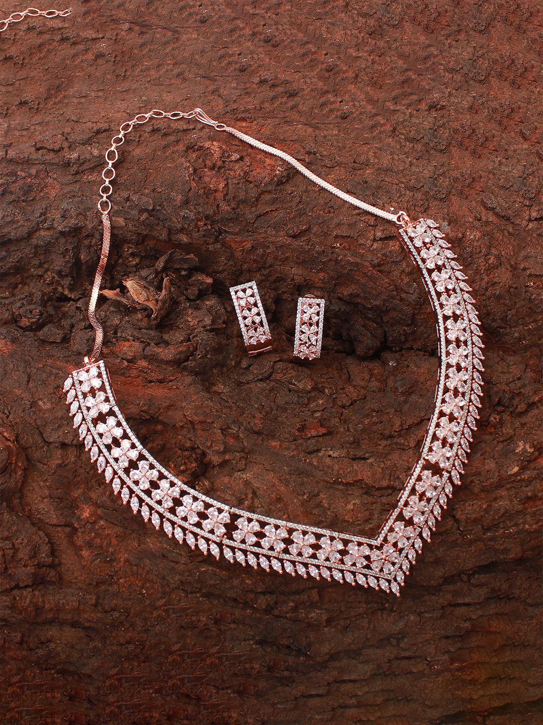 

Mirana Rose Gold-Plated Cubic Zirconia Studded Necklace Set, White