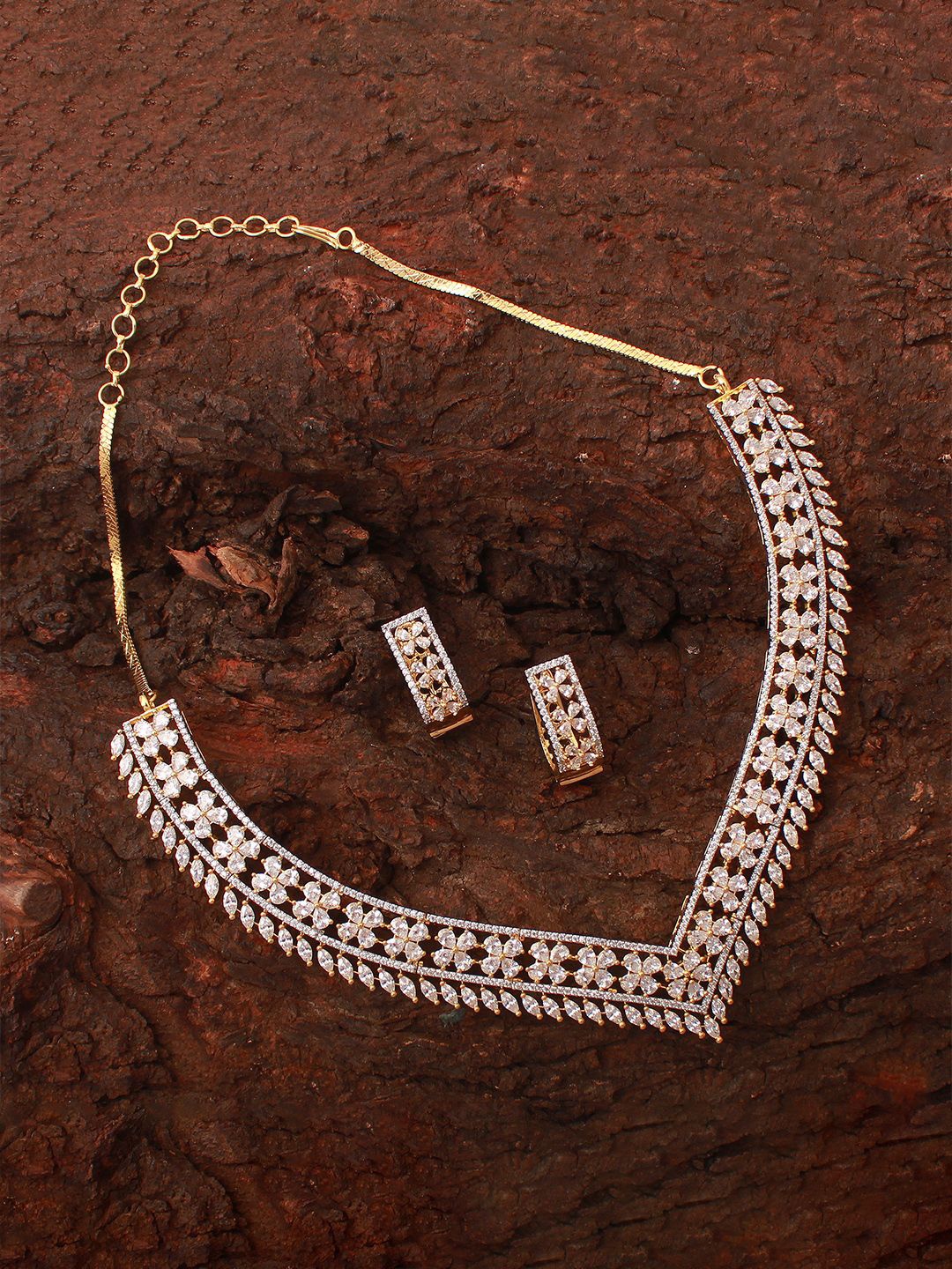 

Mirana Gold-Plated Cubic Zirconia Studded Necklace Set, White