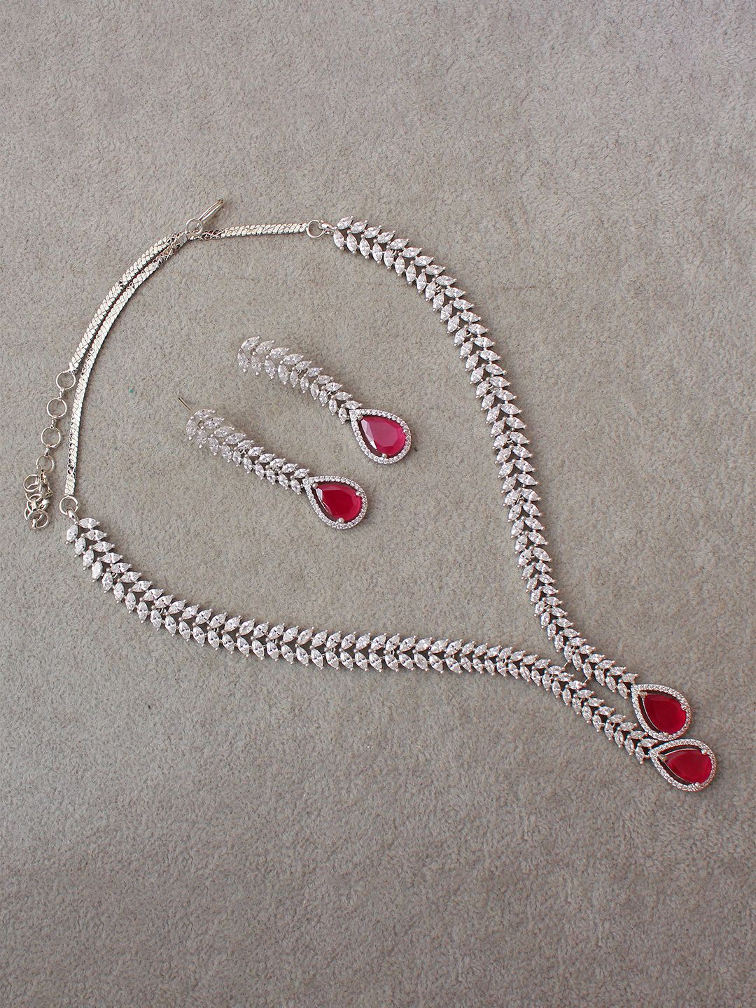

Mirana Rhodium-Plated Cubic Zirconia Studded Necklace Set, Red