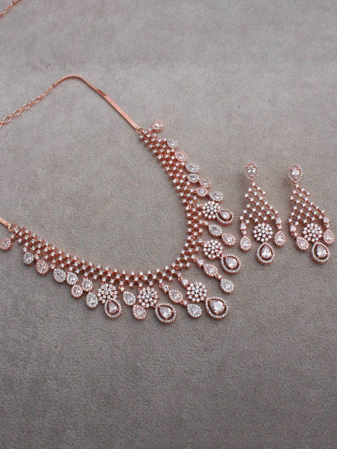 

Mirana Rose Gold-Plated Cubic Zirconia Studded Necklace Set, White