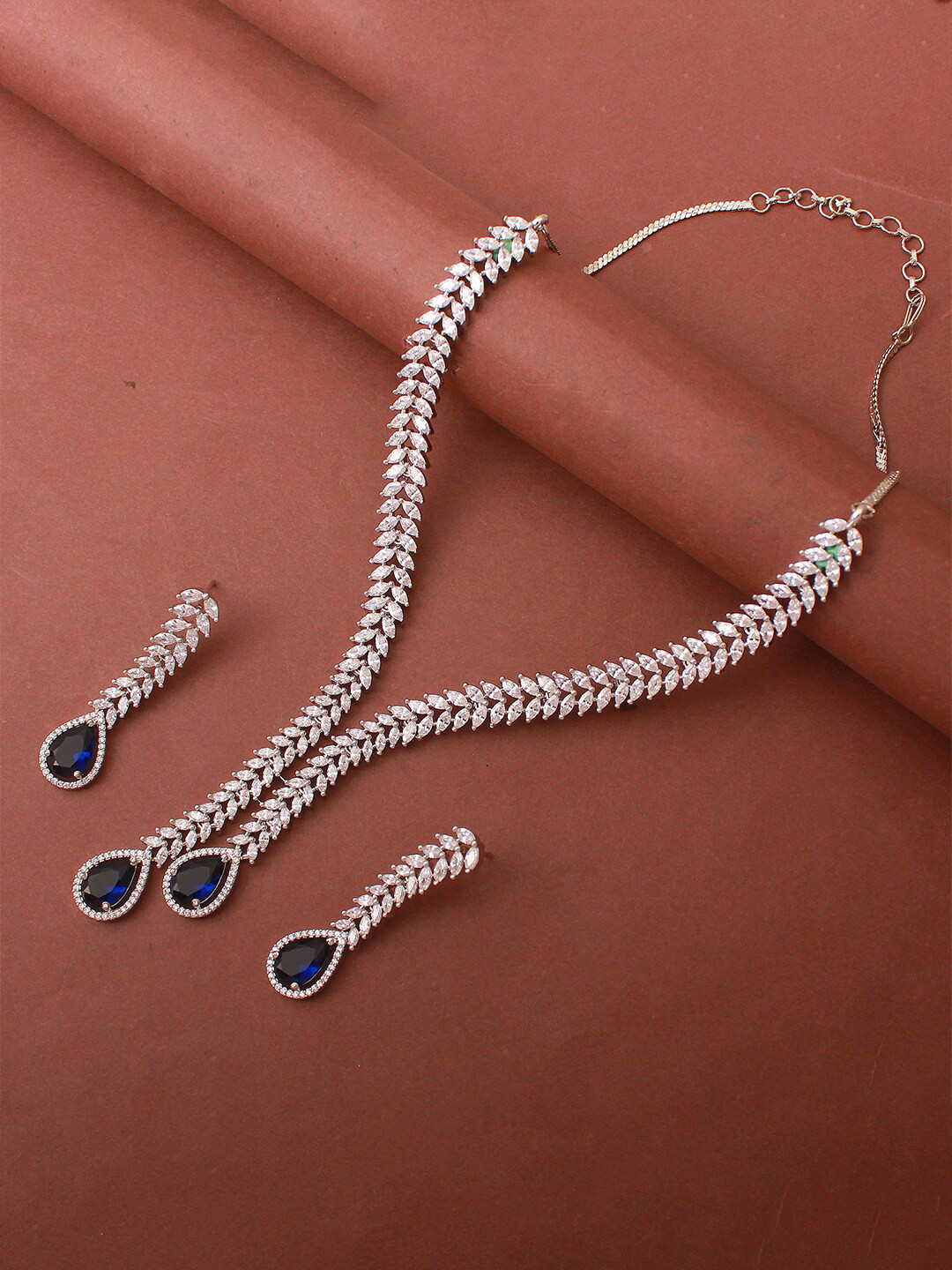 

Mirana Rhodium-Plated Cubic Zirconia Studded Necklace Set, Blue