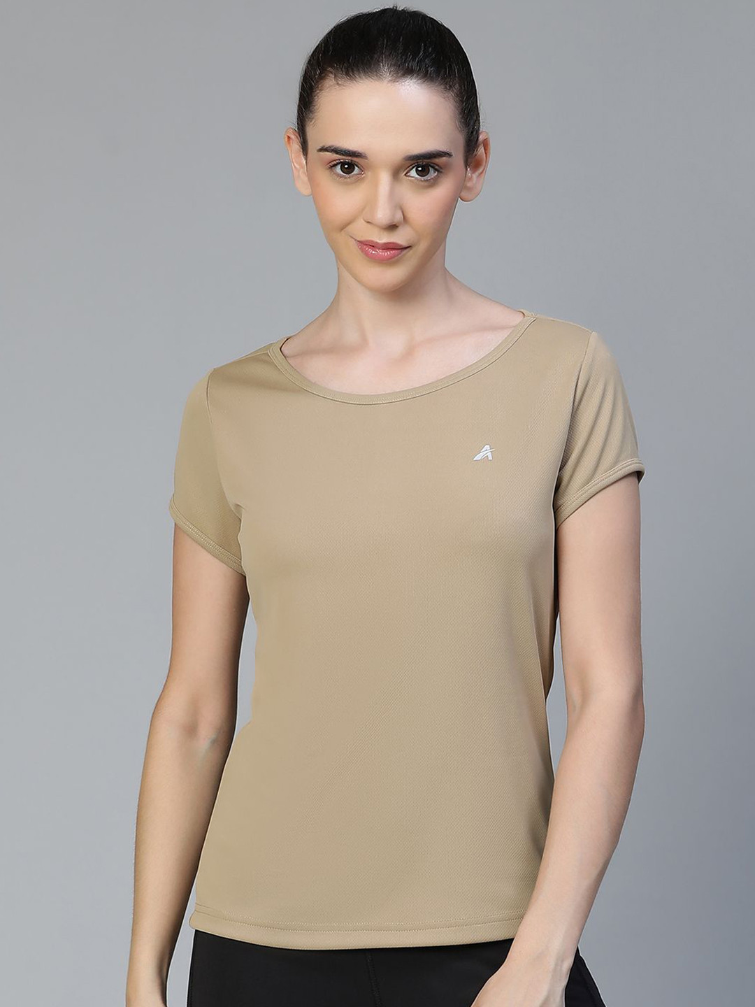 

ATHLISIS Women Solid e-Dry Slim Fit T-shirt, Tan