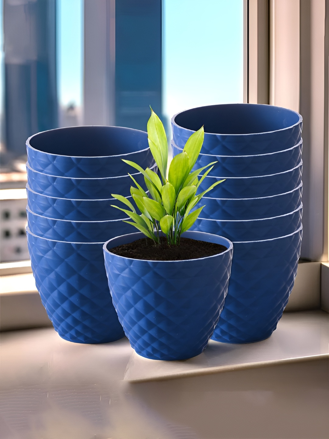 

Kuber Industries Blue 12 Pieces Textured Planters