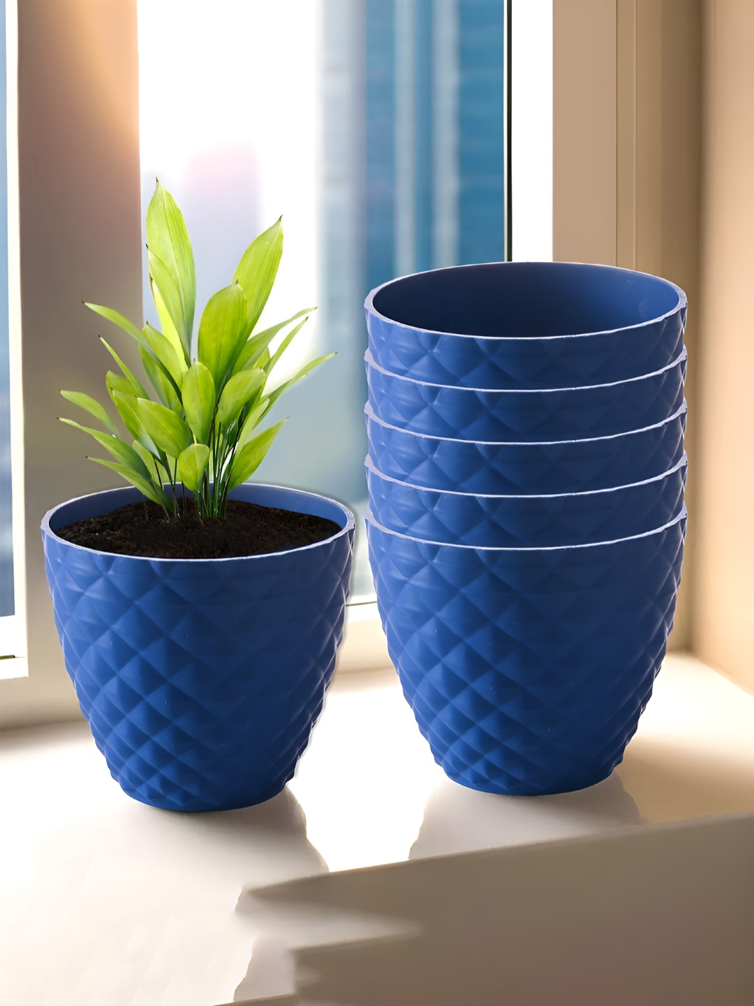 

Kuber Industries Blue 6 Pieces Textured Planters