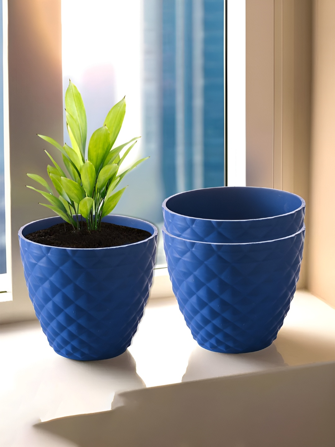 

Kuber Industries Blue 3 Pieces Textured Planters