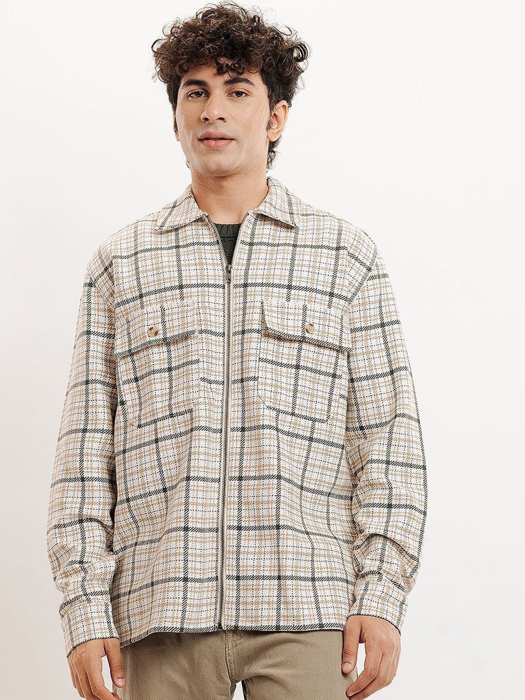 

FREAKINS Men Checked Longline Tailored Jacket, Cream