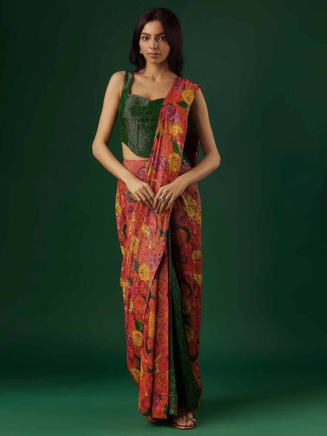 

Breathe by Aakanksha Singh Floral Printed Pure Georgette Saree, Red