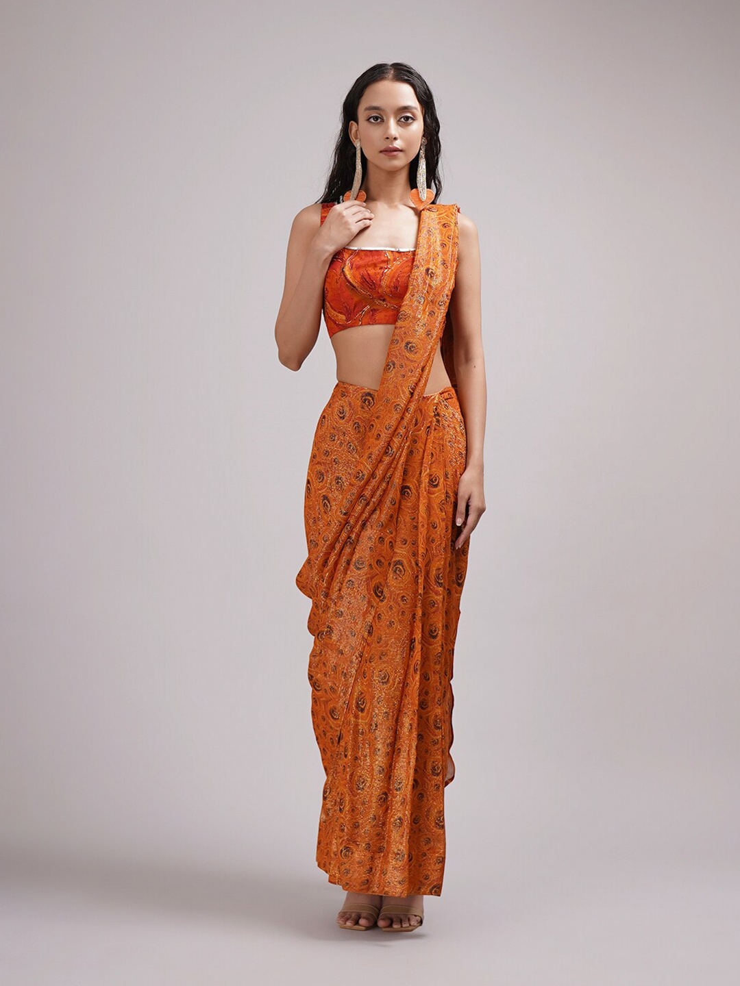 

Breathe by Aakanksha Singh Floral Saree, Orange
