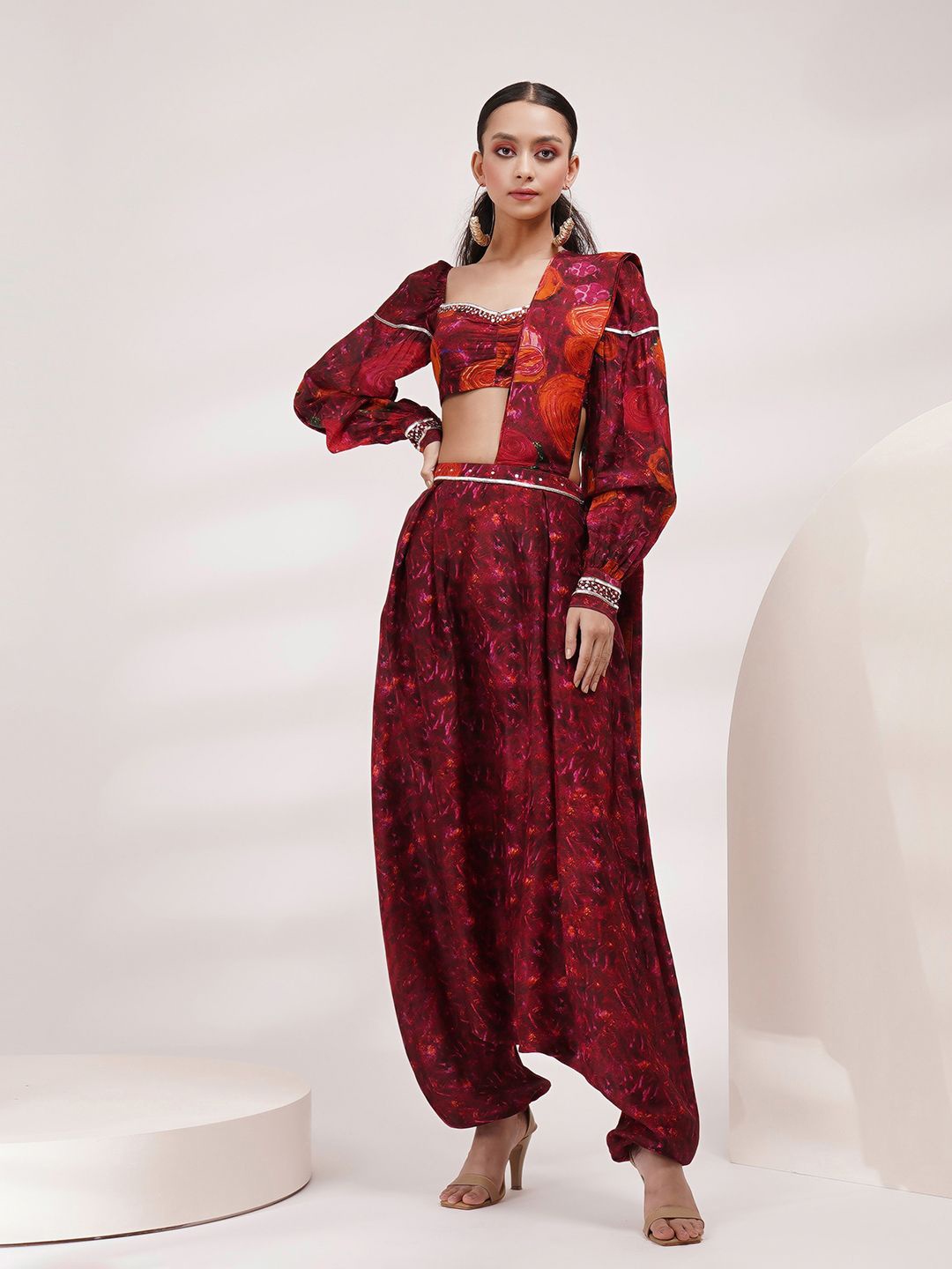 

Breathe by Aakanksha Singh Floral Dhoti Saree, Maroon