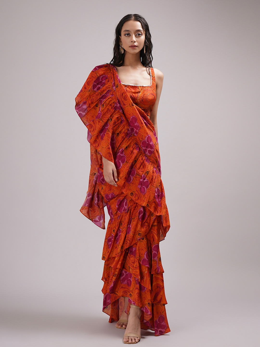 

Breathe by Aakanksha Singh Ruffle Saree, Orange