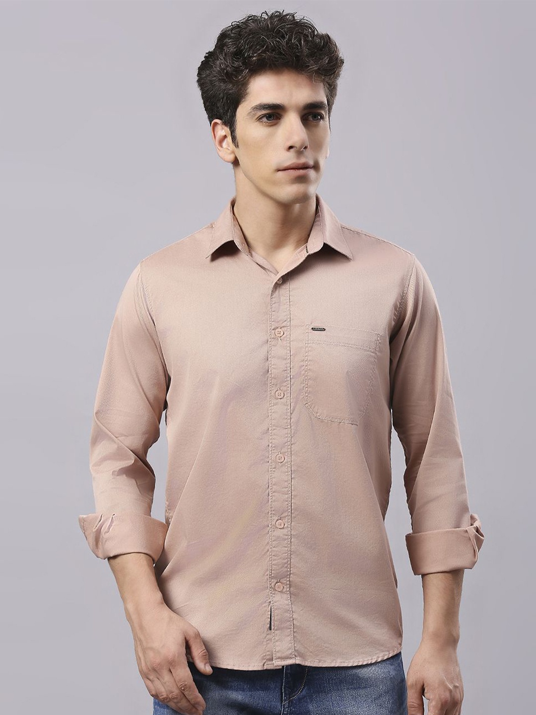 

Klub Fox Men Solid Spread Collar Casual Slim Fit Shirt, Brown