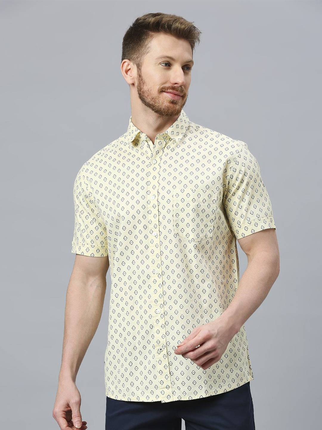 

Klub Fox Men Slim Fit Opaque Printed Casual Shirt, Lime green