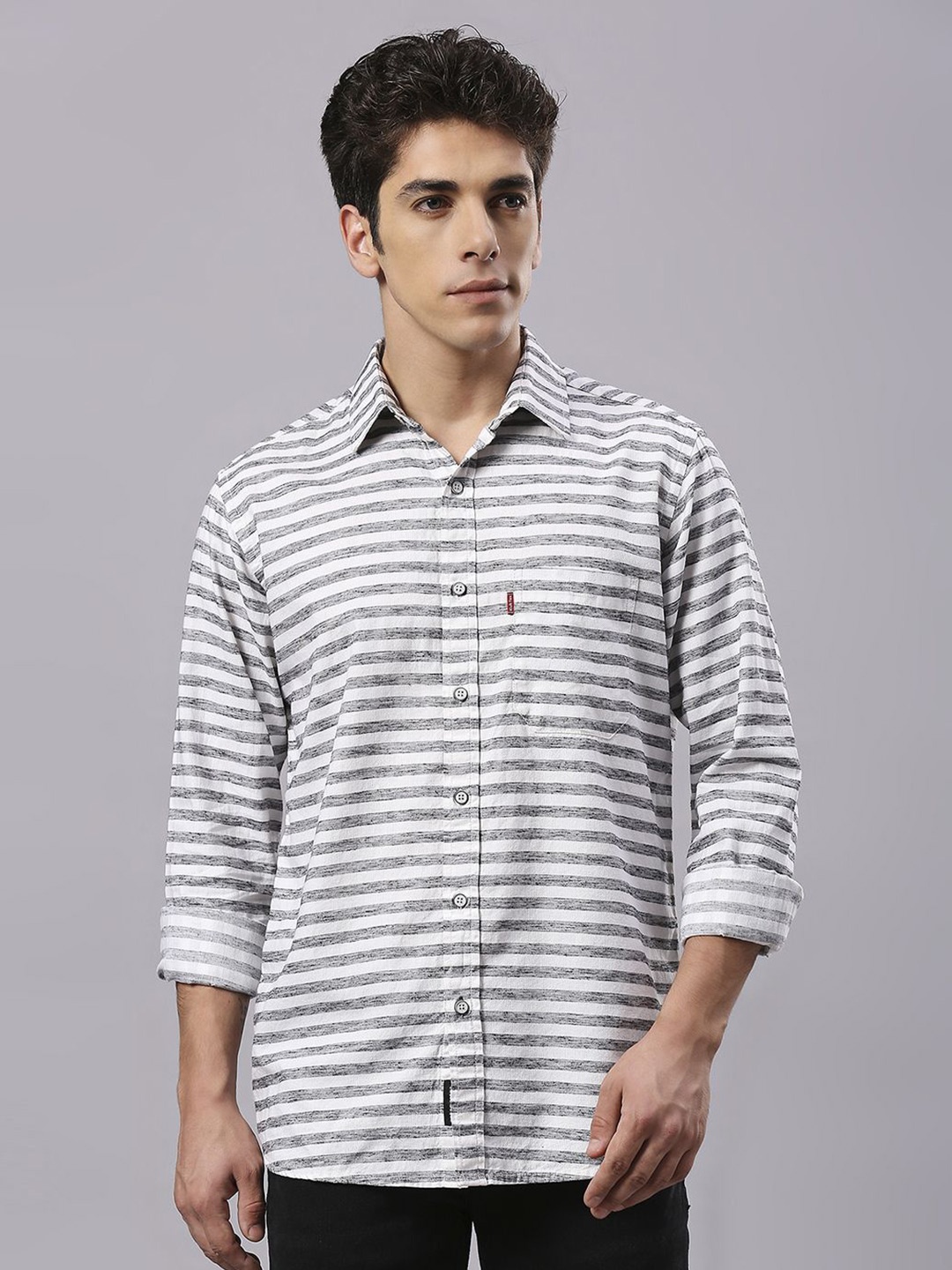 

Klub Fox Men Horizontal Stripes Casual Slim Fit Shirt, White