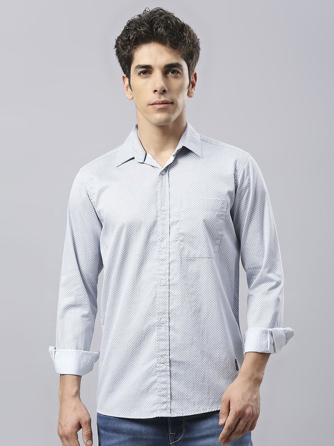 

Klub Fox Men Micro Ditsy Printed Casual Shirt, Blue