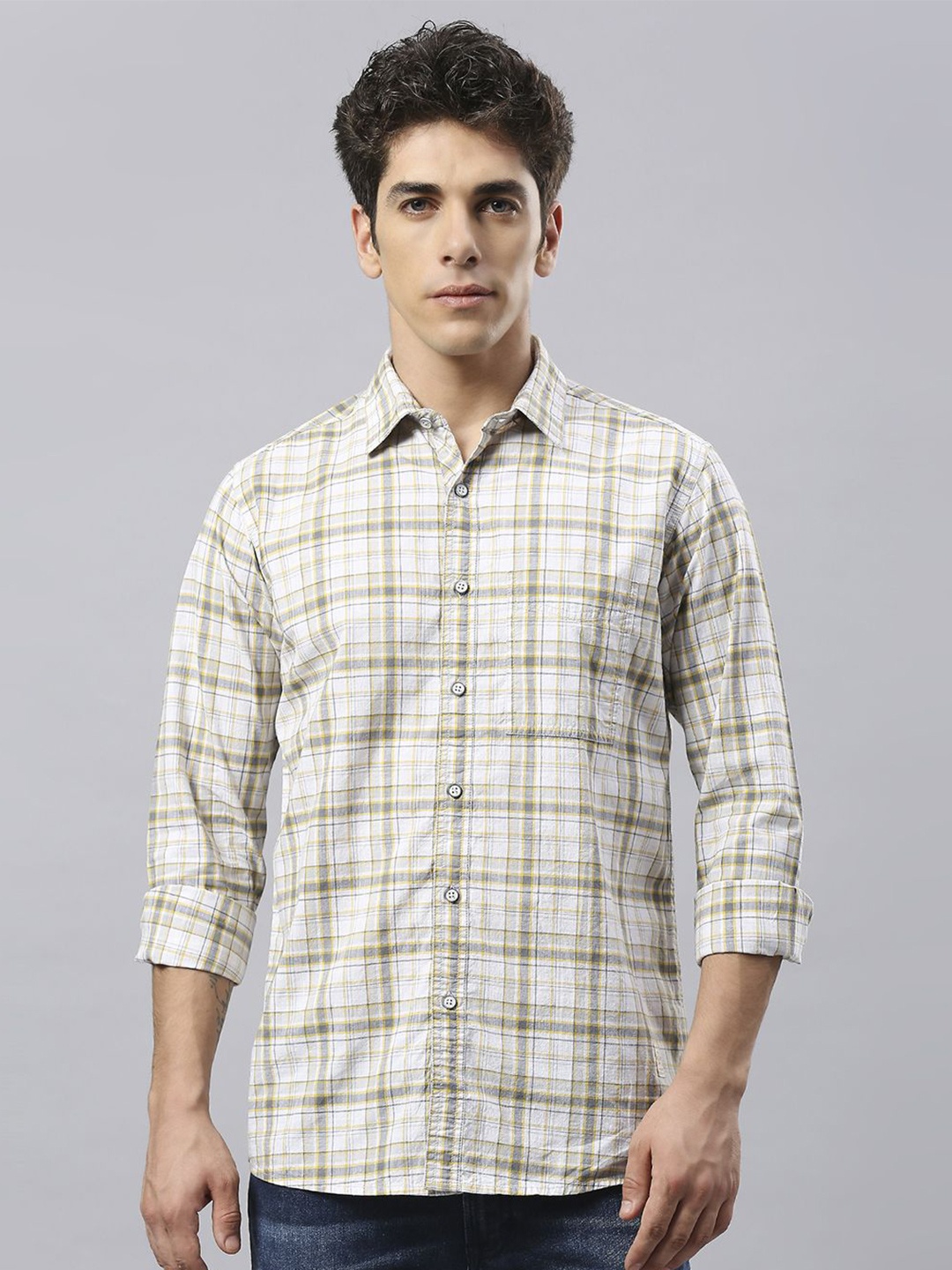 

Klub Fox Men Checked Casual Slim Fit Shirt, Grey