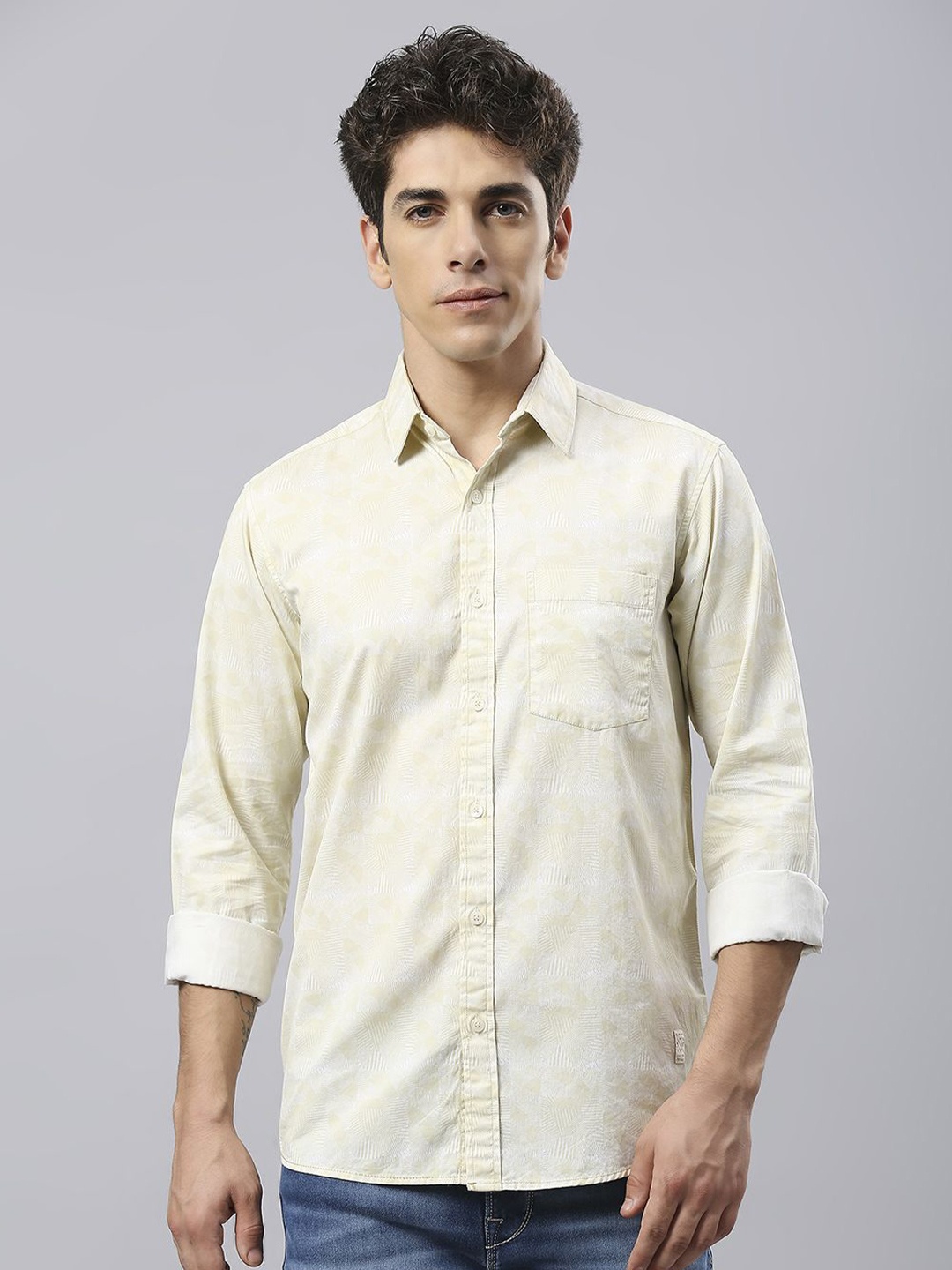 

Klub Fox Men Abstract Printed Spread Collar Casual Shirt, Yellow