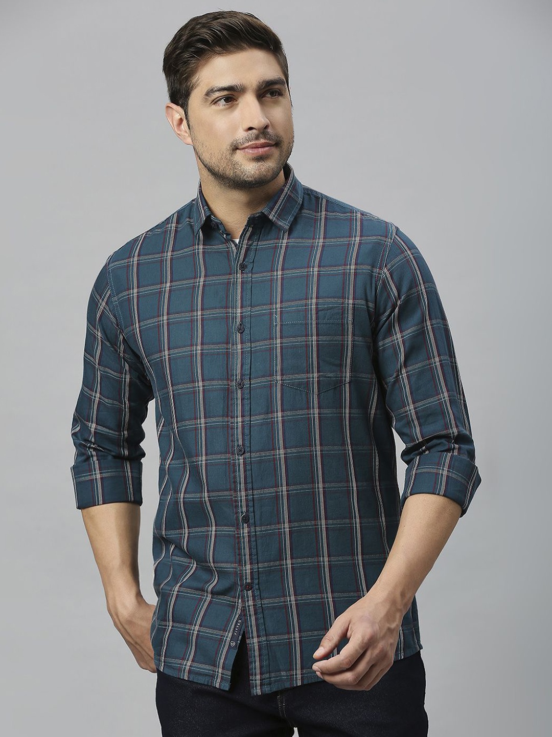 

Klub Fox Men Slim Fit Tartan Checks Opaque Checked Casual Shirt, Blue