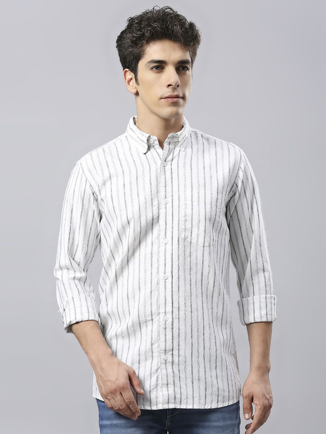 

Klub Fox Men Striped Casual Slim Fit Shirt, White