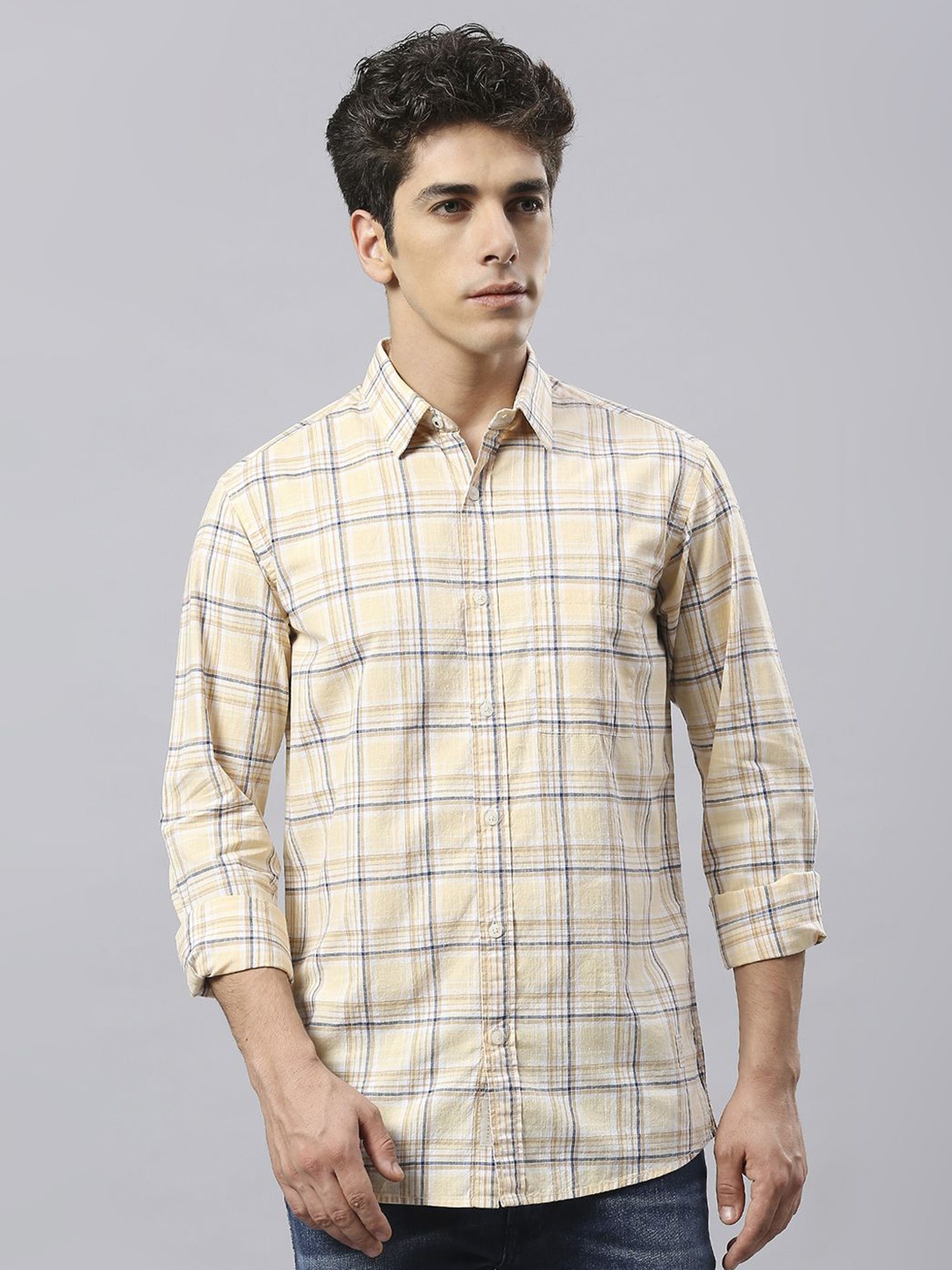 

Klub Fox Men Checks Casual Slim Fit Shirt, Yellow