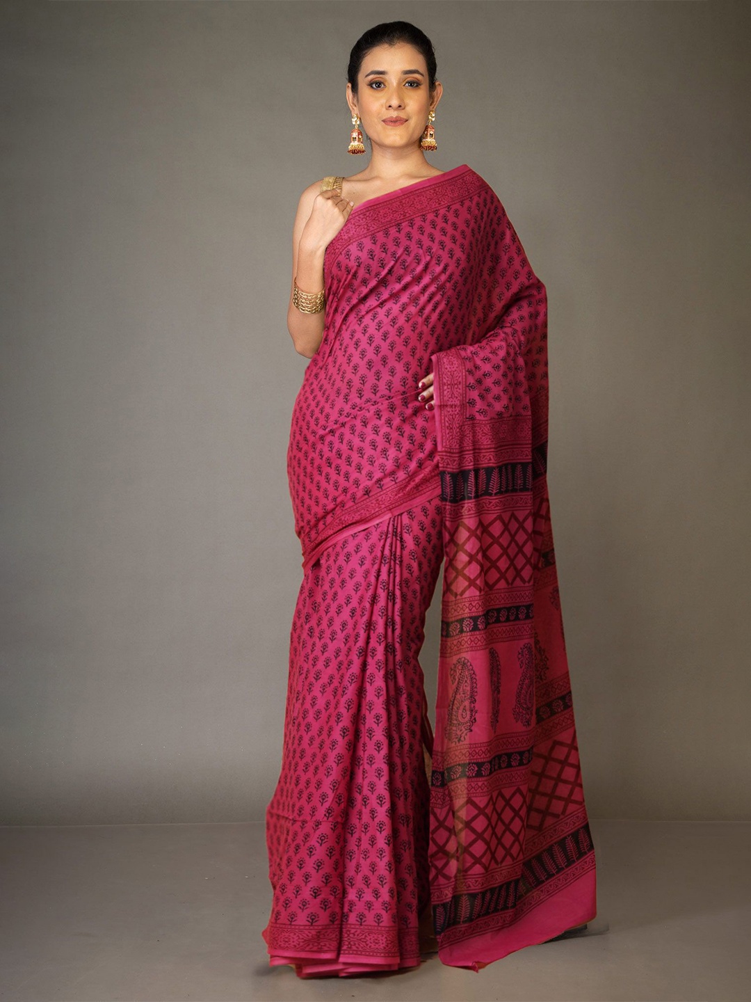 

Unnati Silks Handloom Bagh Saree, Pink