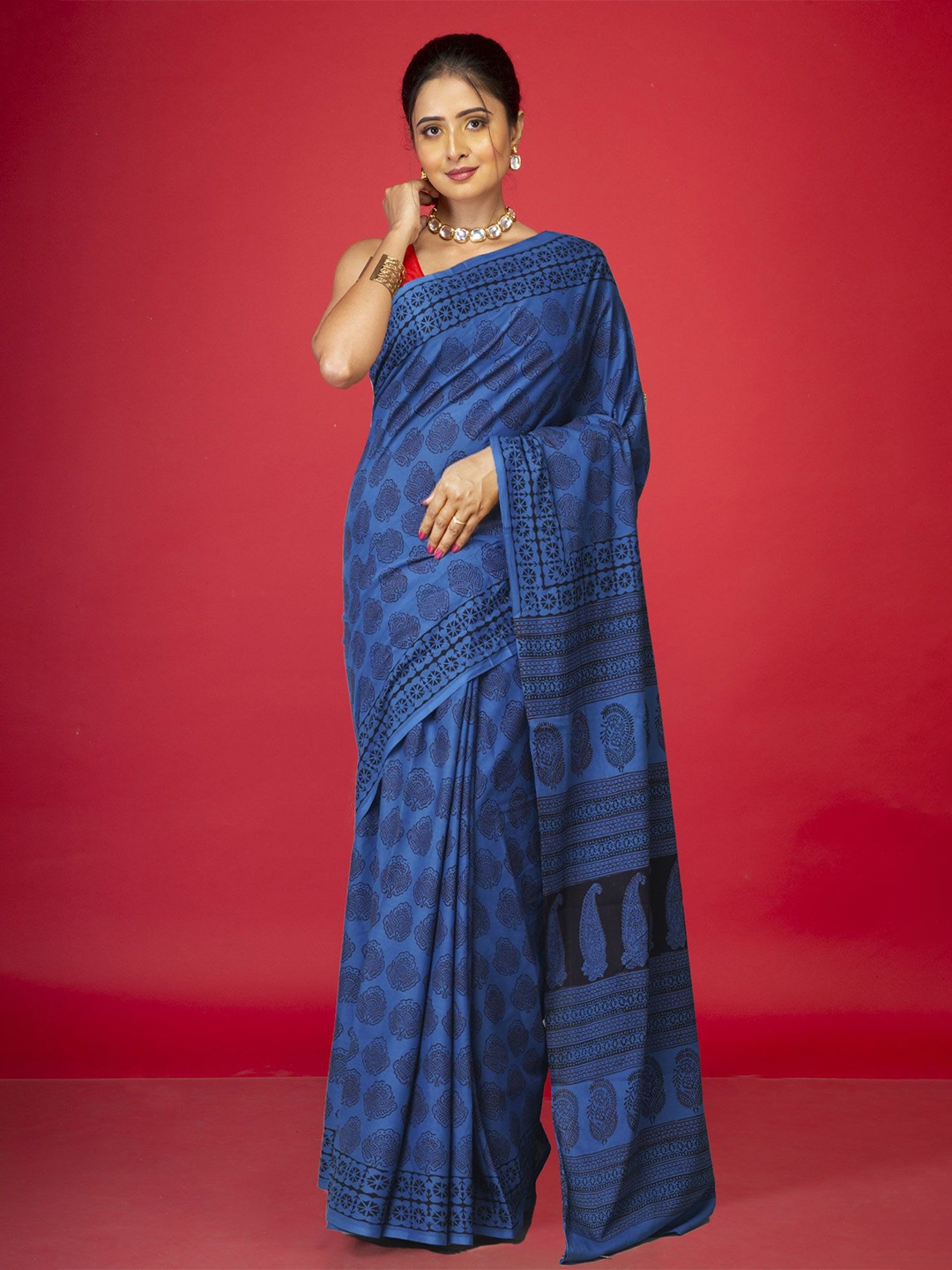 

Unnati Silks Bagh Handloom Bagh Saree, Blue