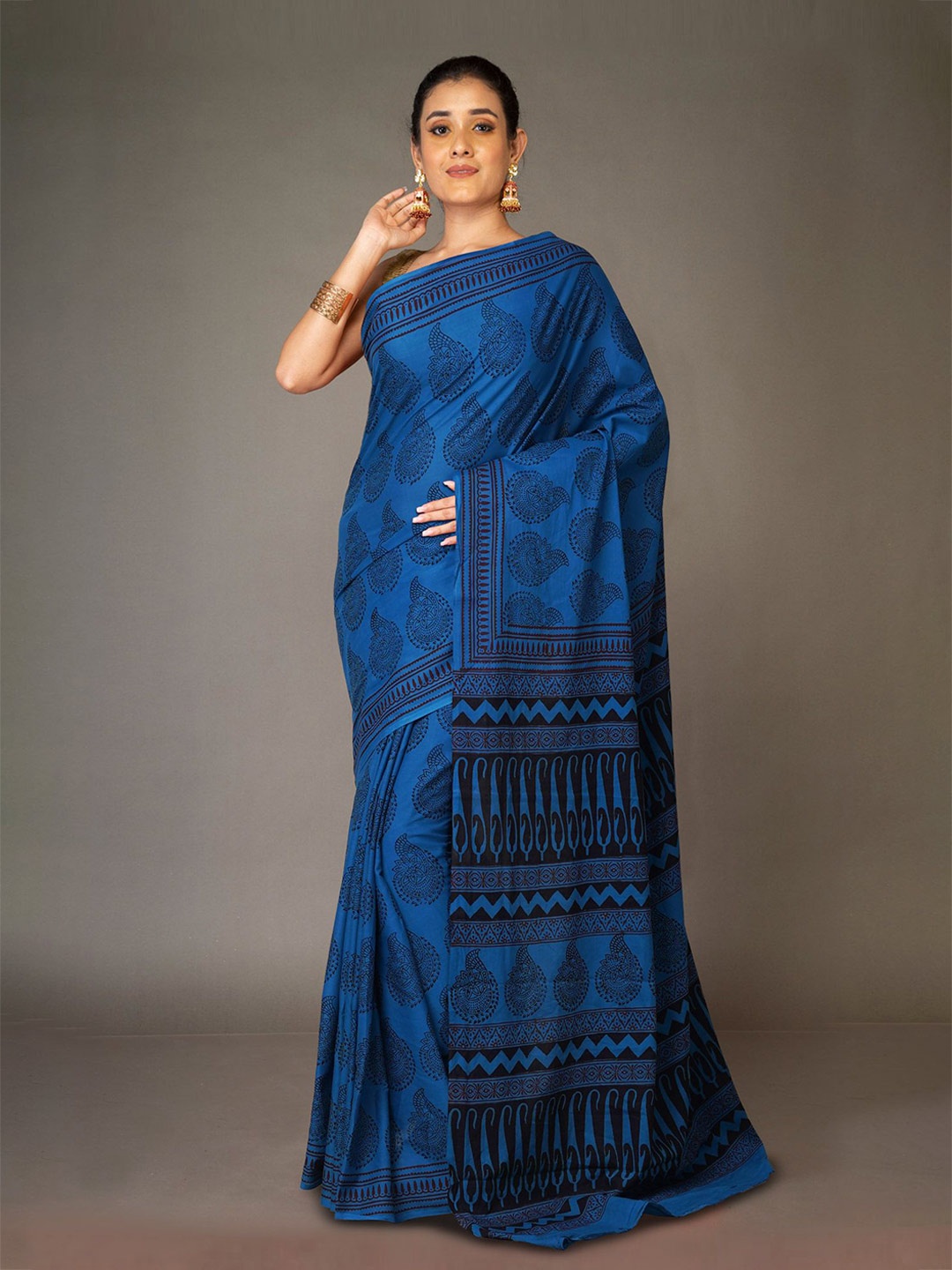 

Unnati Silks Bagh Handloom Bagh Saree, Blue