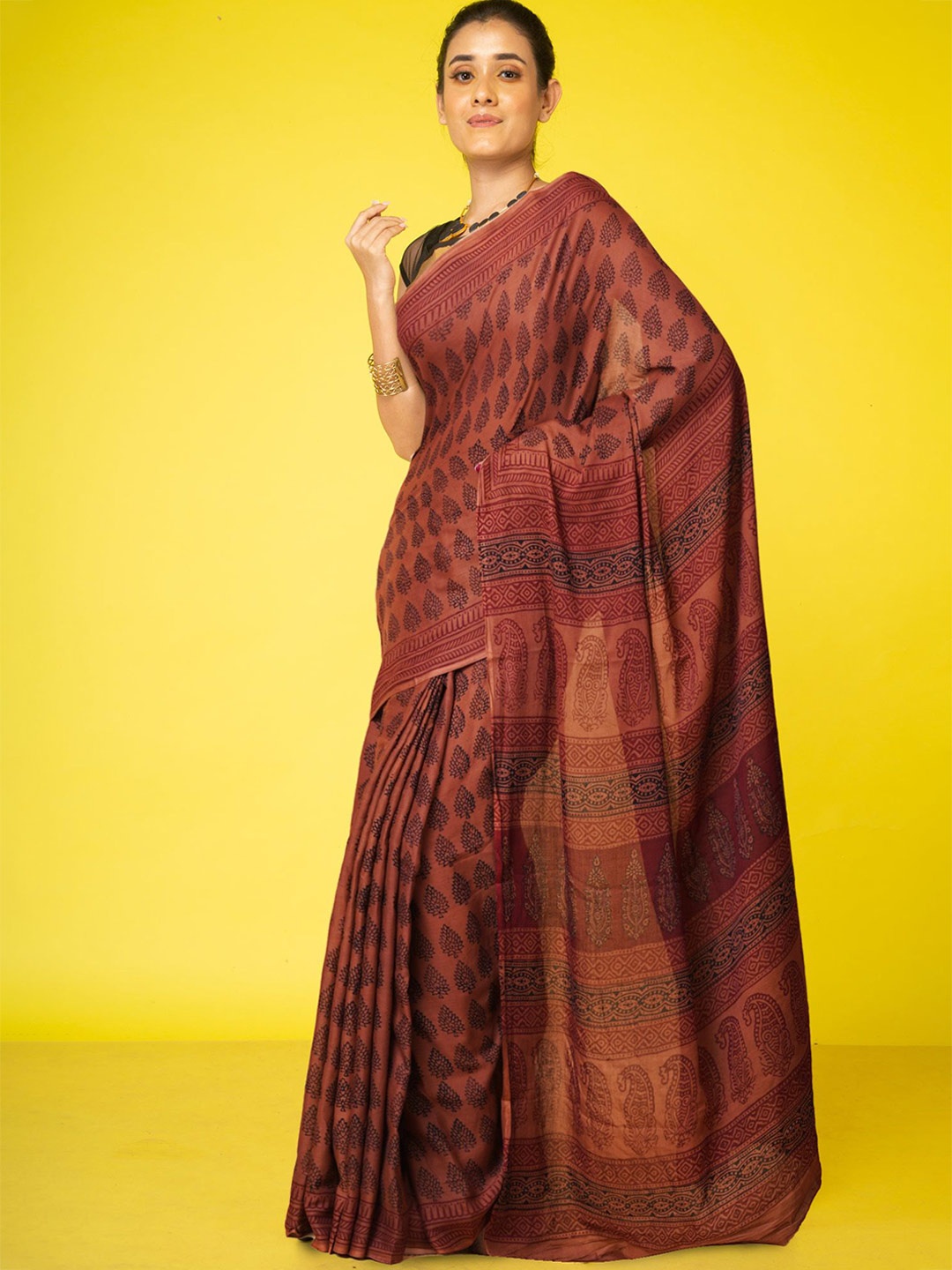 

Unnati Silks Ethnic Motifs Handloom Bagh Saree, Brown