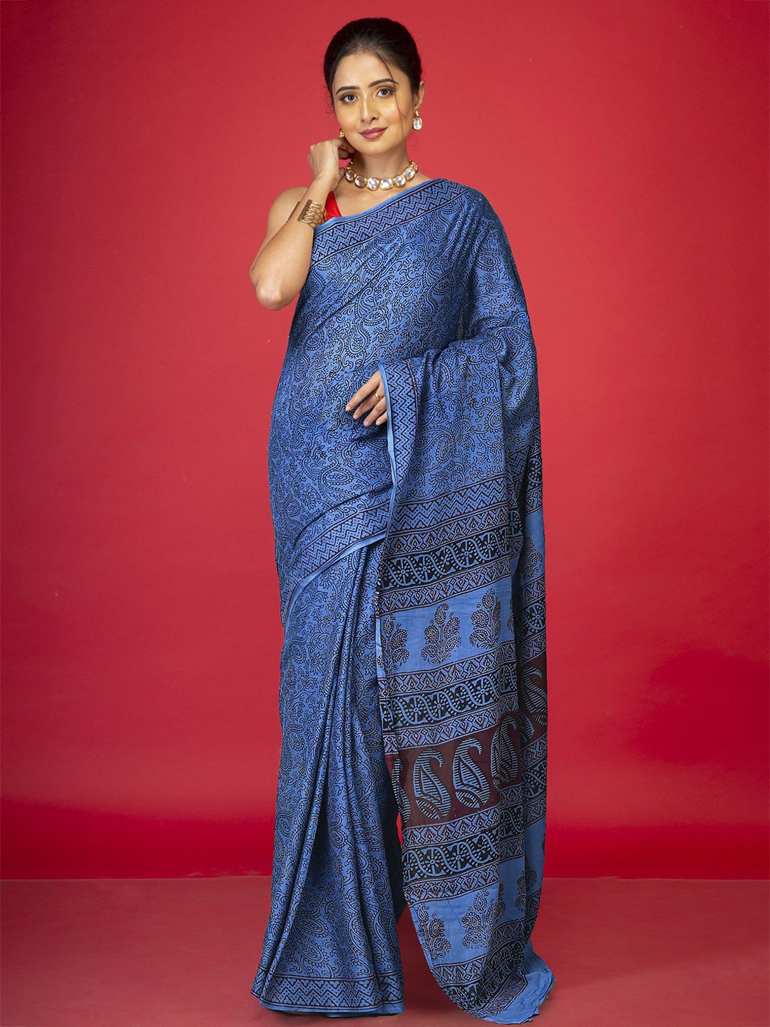 

Unnati Silks Bagh Handloom Bagh Saree, Blue