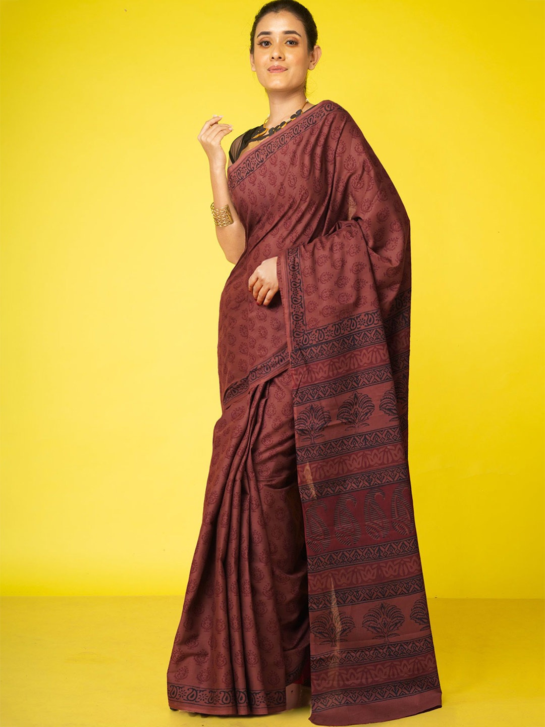 

Unnati Silks Bagh Handloom Bagh Saree, Brown