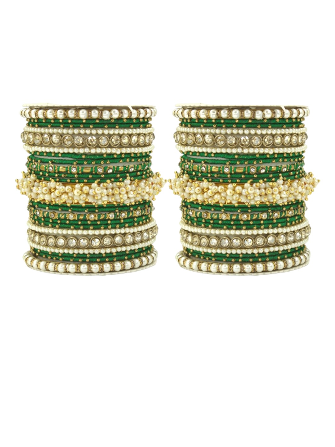 

leshya Set Of 46 Brass Plated Stones Studded Traditional Bangles, Green