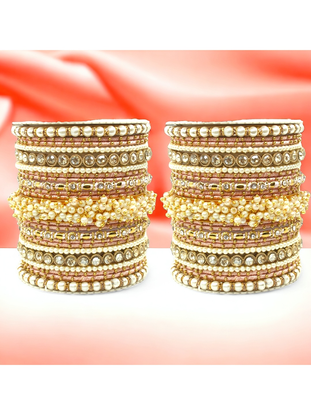 

leshya Set Of 46 Brass-Plated Stone-Studded Bangles, Gold