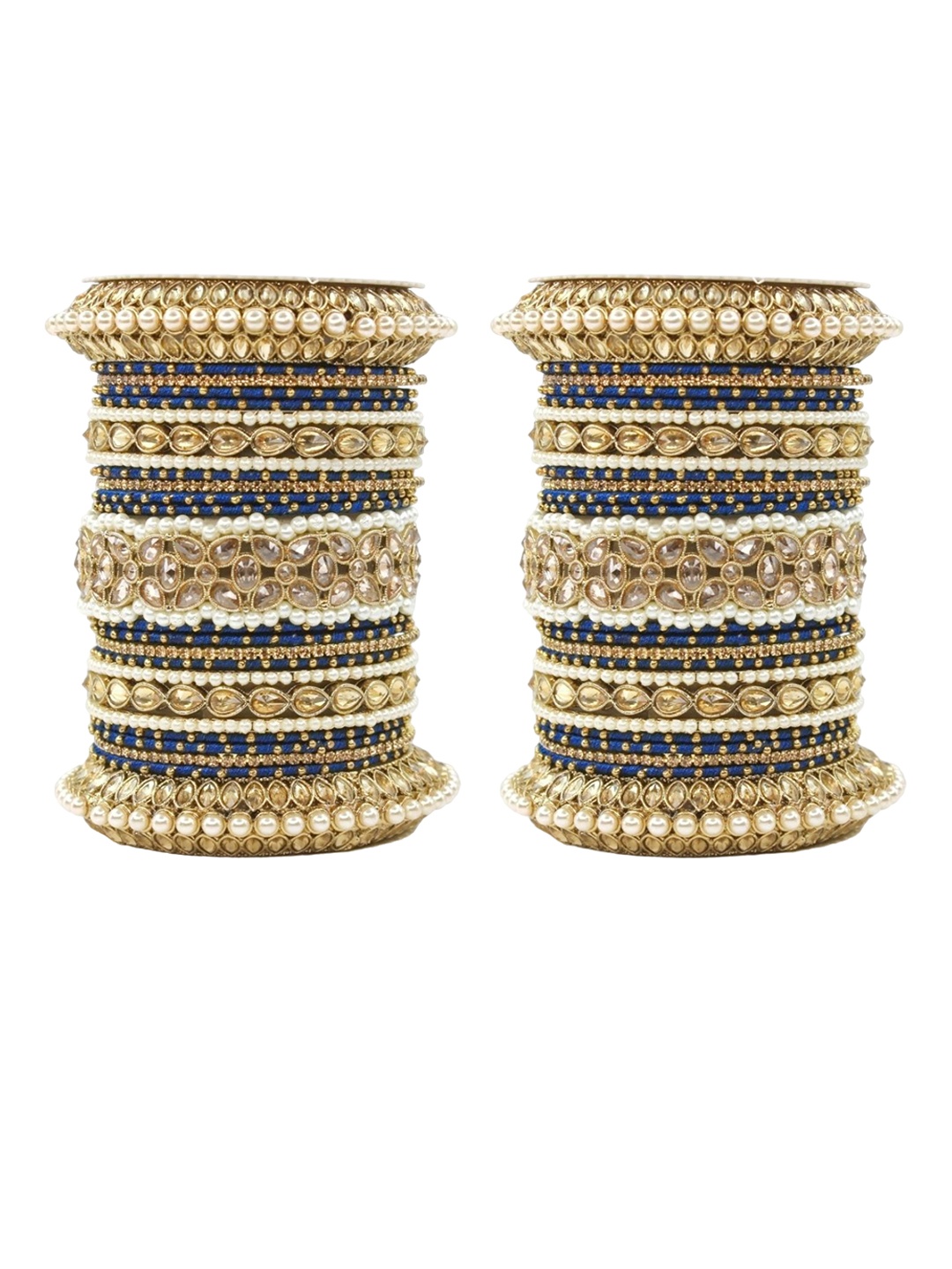 

leshya Set Of 50 Brass Plated Stone & Beaded Bangles, Blue