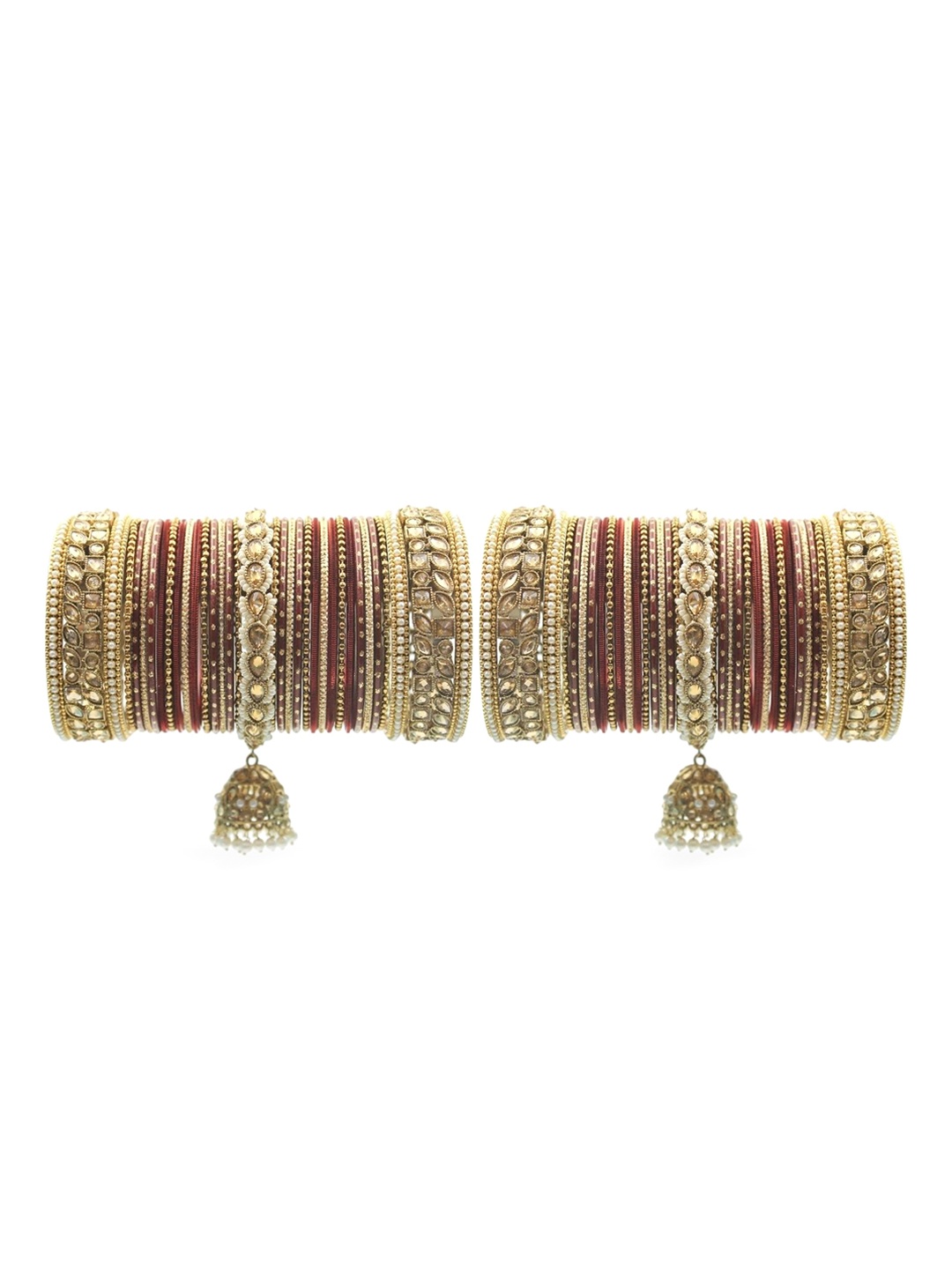 

leshya Set Of 70 Brass-Plated Stone-Studded Bangles, Maroon