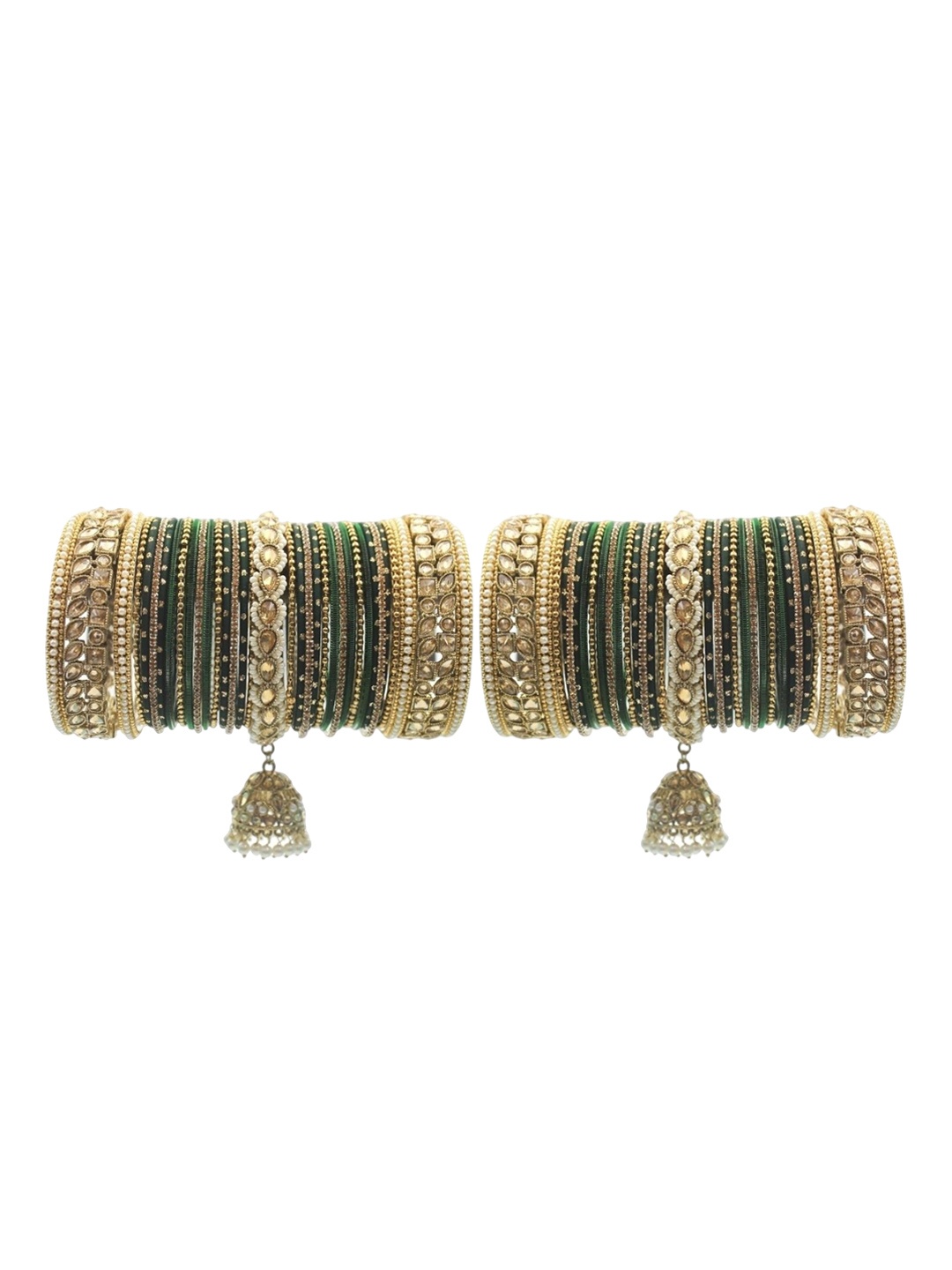 

leshya Set Of 70 Brass-Plated Kundan Studded Bangles, Beige