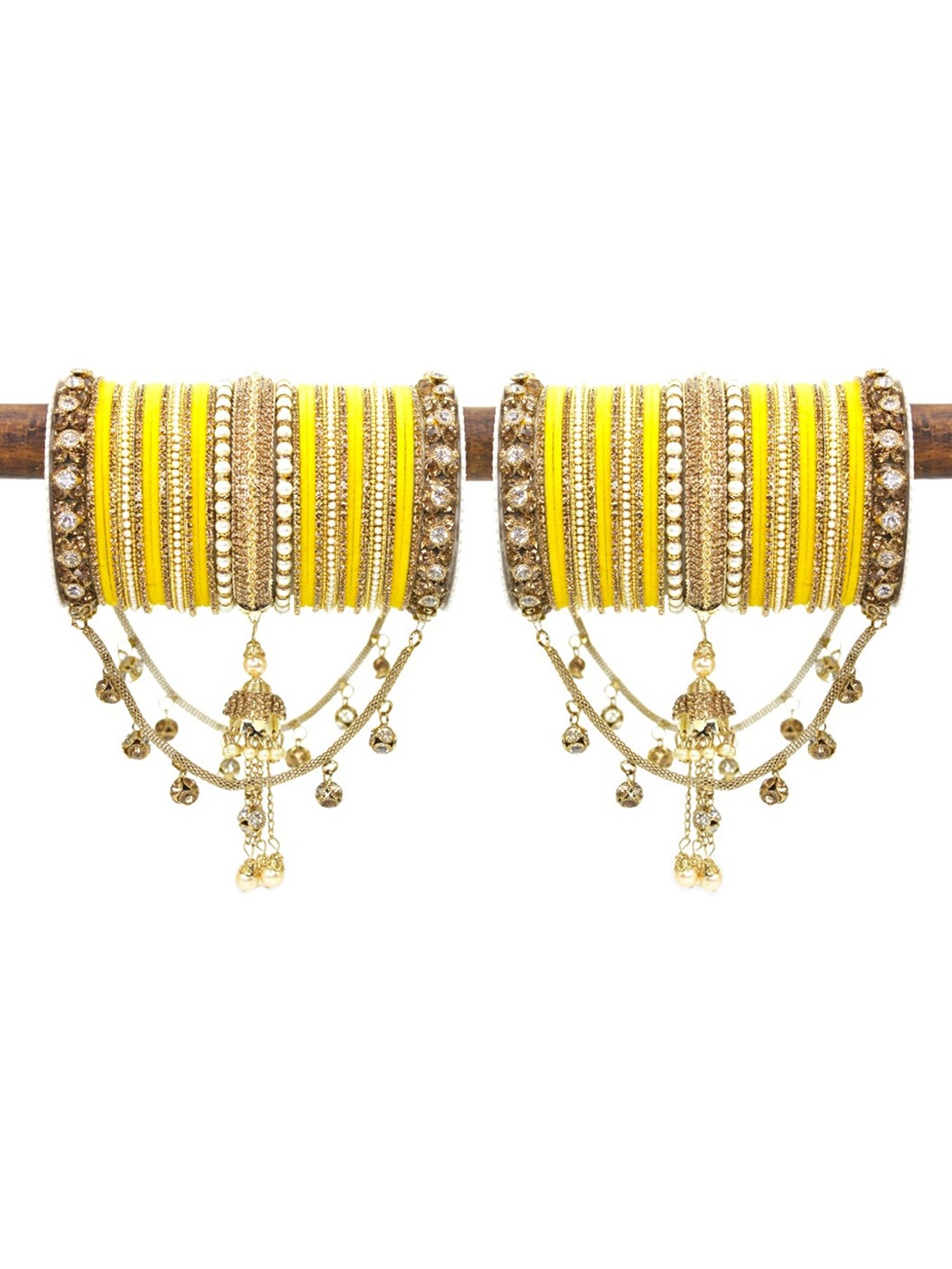 

leshya Set of 66 Brass Plated Stone Studded Bangles, Yellow