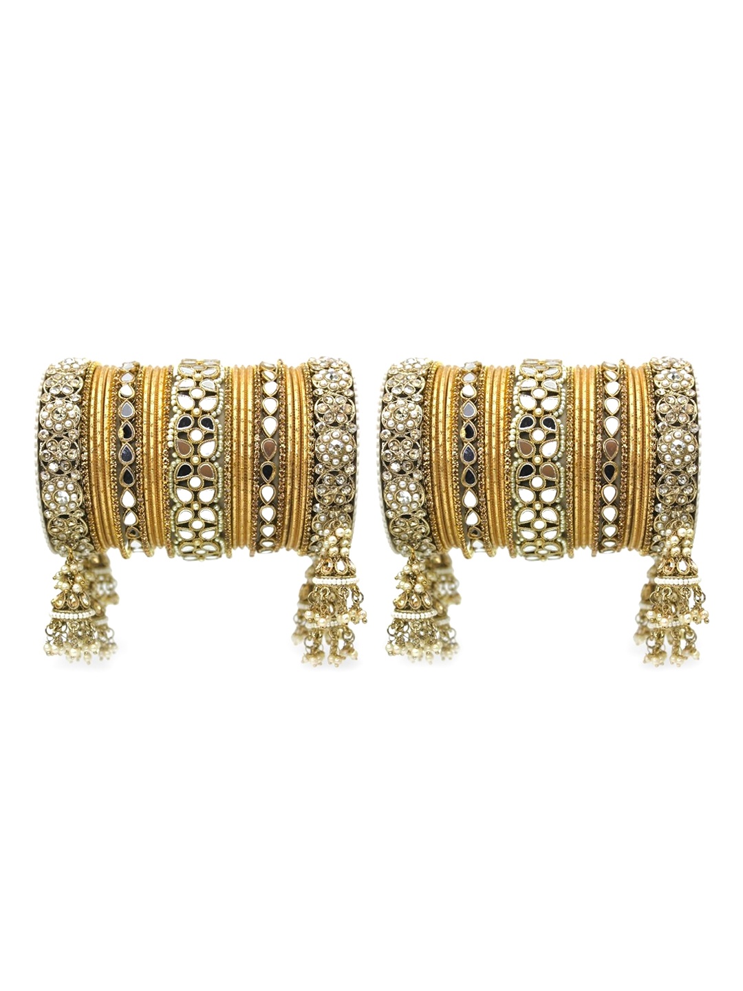 

leshya Set of 50 Brass Plated Stone Studded Bangles, Gold