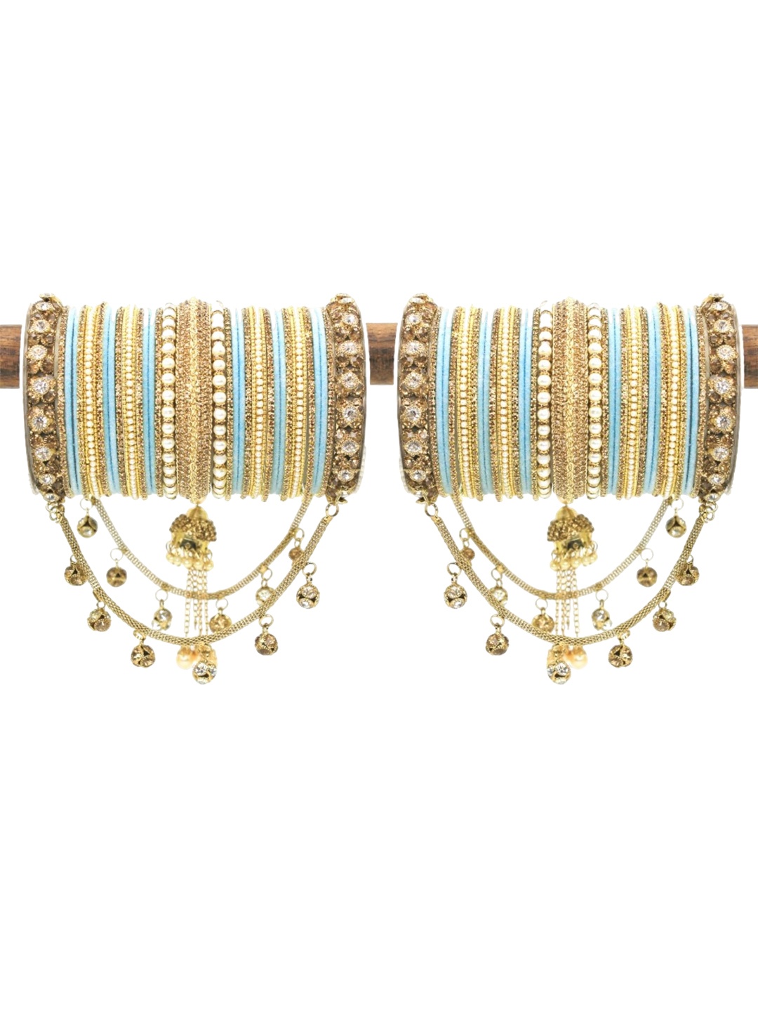 

leshya Set Of 66 Brass-Plated Stone-Studded Bangles, Blue