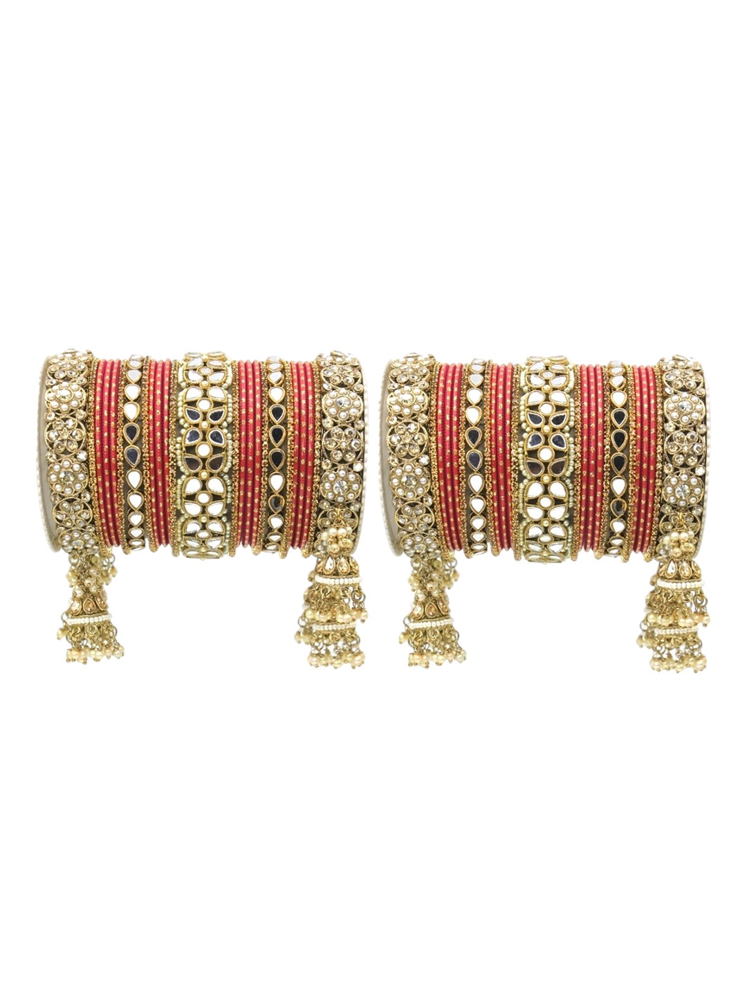 

leshya Set Of 50 Brass Plated Stones Studded & Beads Bangles, Fuchsia