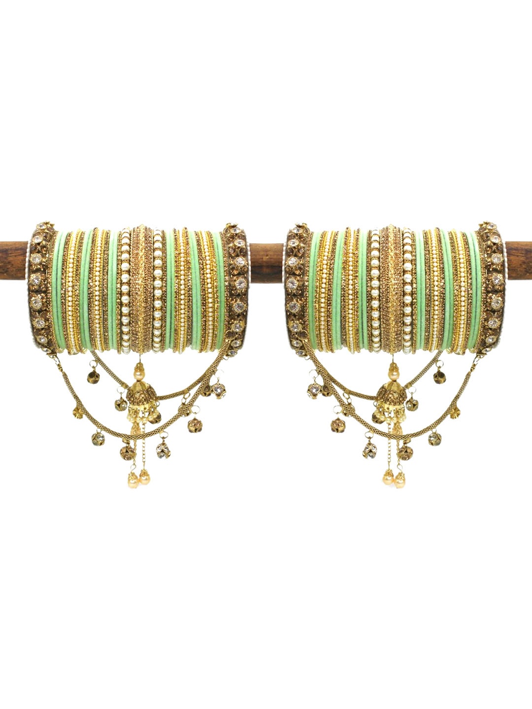 

leshya Set Of 66 Brass-Plated Stone Studded Bangles, Beige