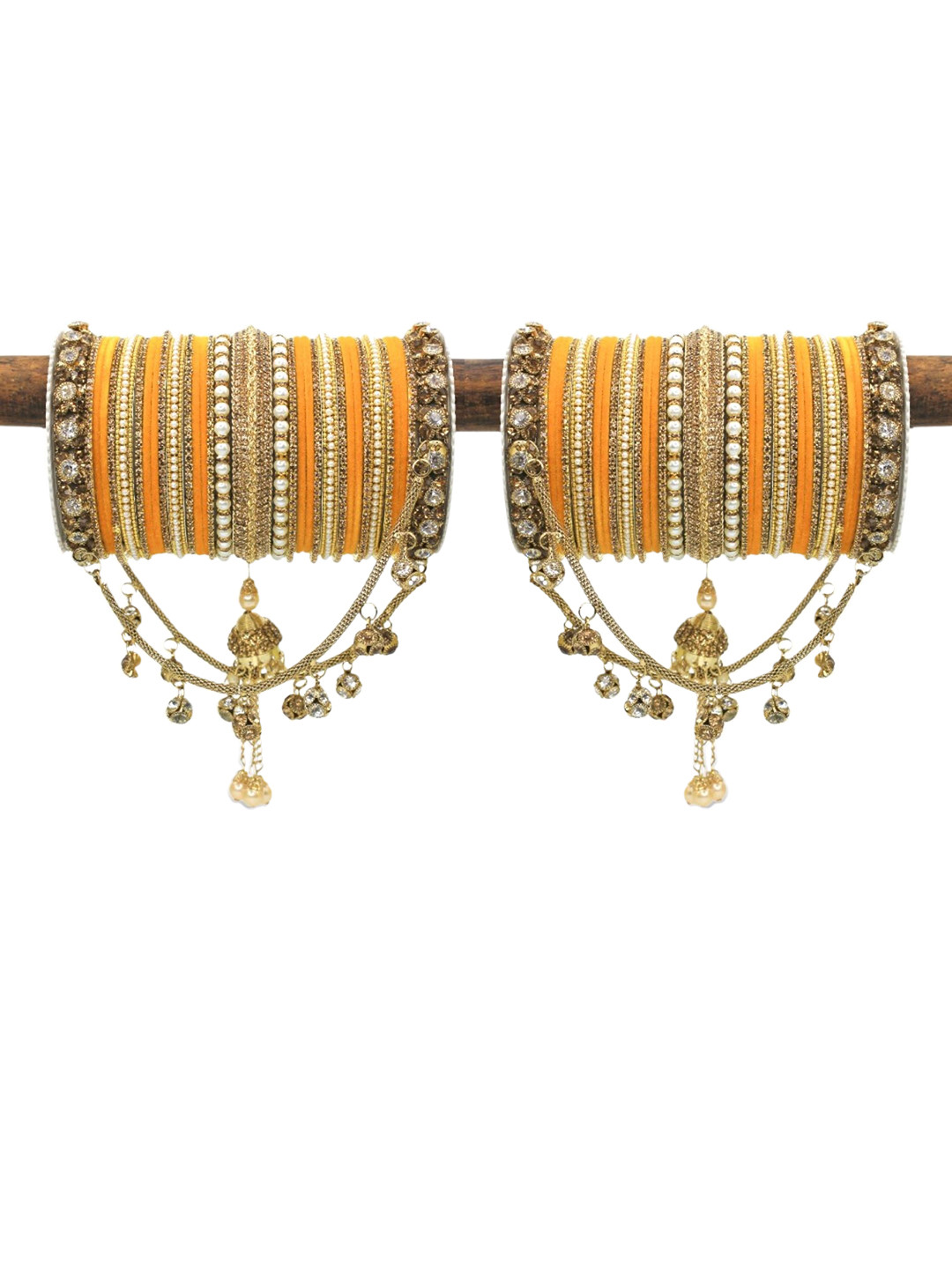 

leshya Set of 66 Brass Plated Stone Studded Bangles, Orange