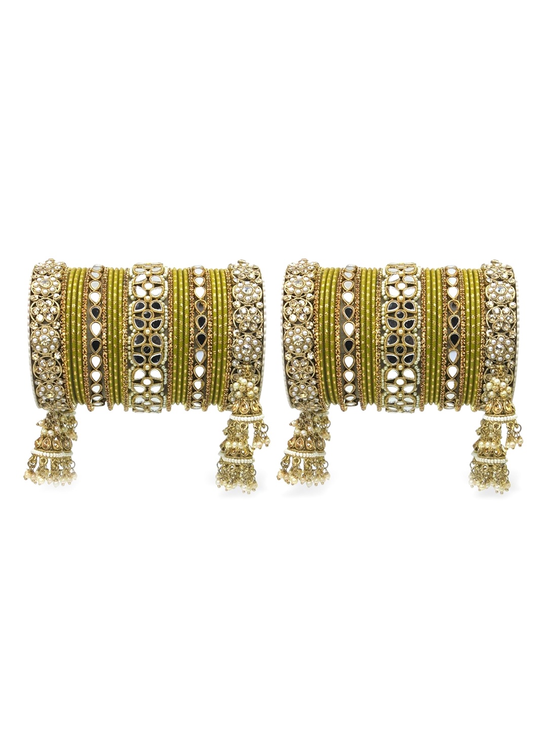 leshya Set of 50 Brass Plating & Stone Studded Bangles, Bronze